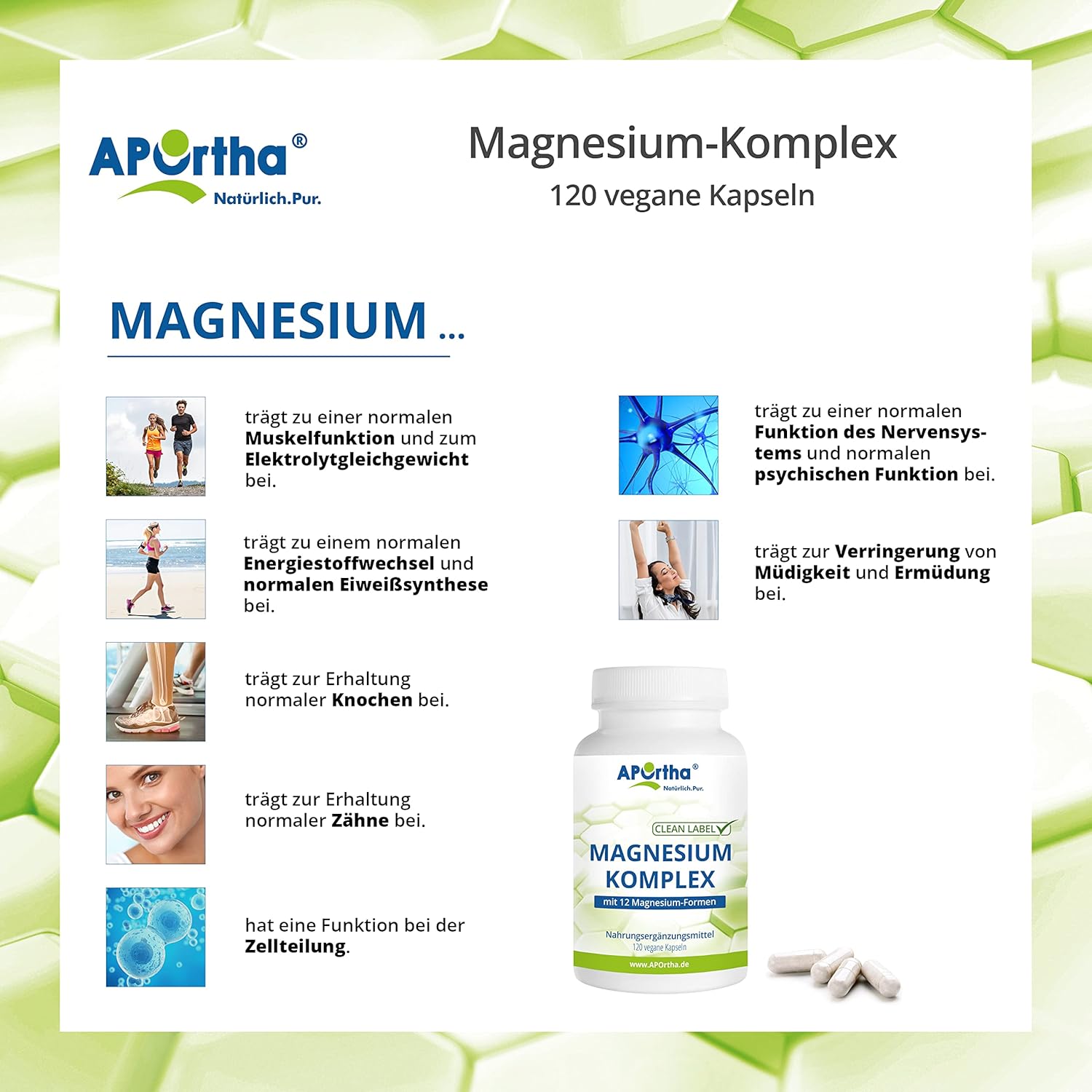 Magnesium Komplex mit B6 & Zink – APOrtha® Magnesium Complex 120 Vegan Capsules with 12 Magnesium Compounds, Including Magnesium Oxide, Marine Magnesium Oxide, Magnesium Bisglycinate and Magnesium Citrate, Vegan without Additives – Bild 4