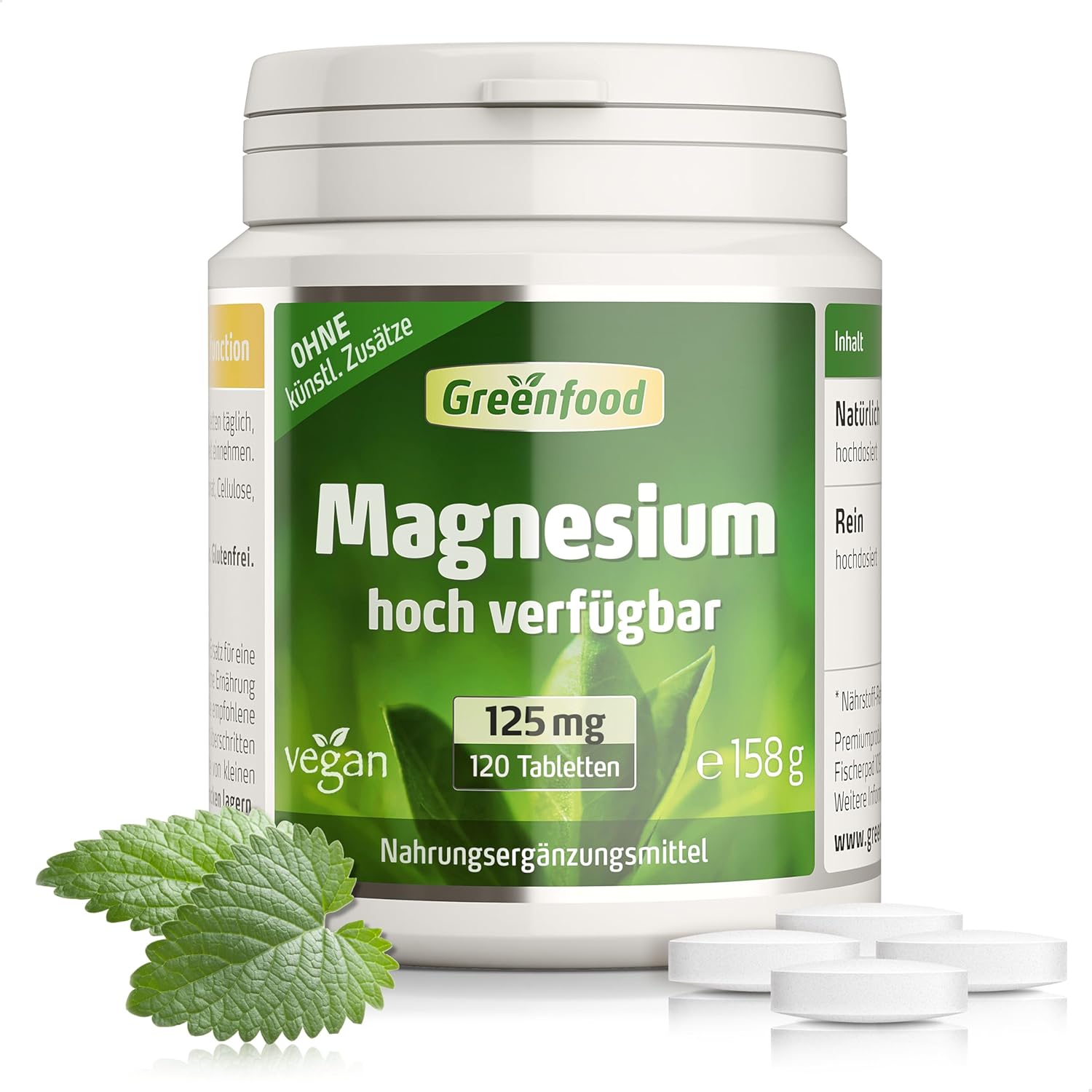 Magnesium 400 mg – Magnesium, High Dosage, 375 mg – 120 Tablets, Vegan. Magnesium Citrate (High Bioavailability) – for Nerves, Bone Maintenance & Muscle Function. Without Artificial Additives – Laboratory Tested