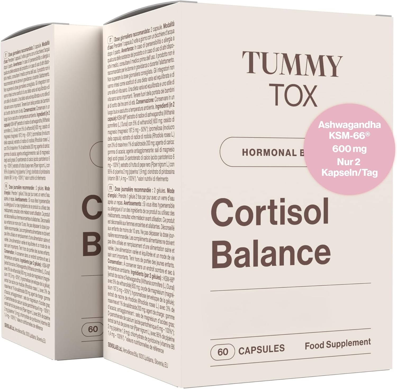 Magnesium 600 mg – Ashwagandha 600 mg, Rhodiola Rosea, Magnesium, Vitamin B6 and Vitamin B5 - 120 Capsules for 60 Days - Cortisol Balance TummyTox