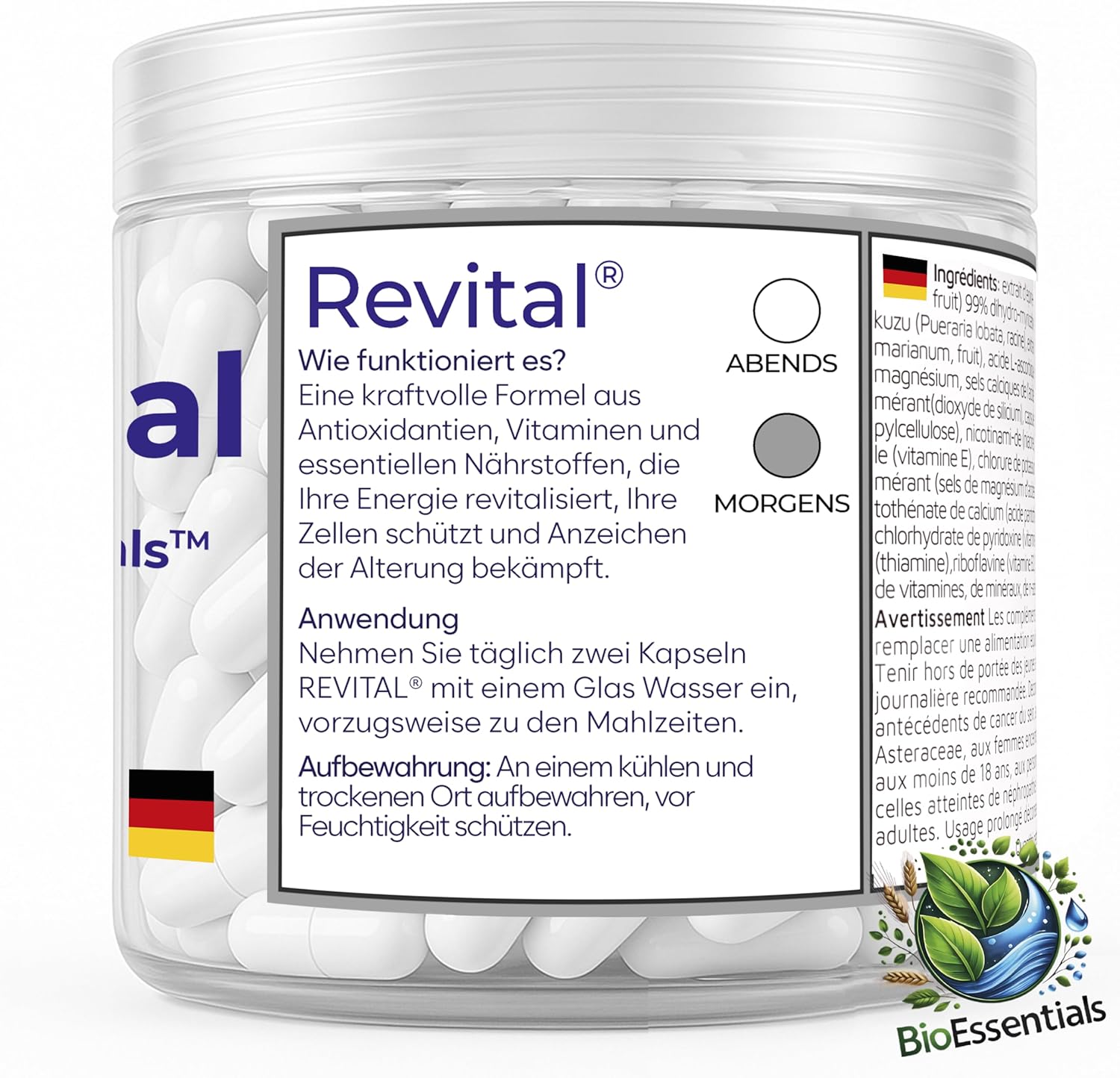 Magnesium 600 mg – Revital Resveratrol & NAD+ Nicotinamida Adenina Dinucleótido - Anti-Ageing Cell Supplement - 600 mg per Capsule - Resveratrol, NAD+, Shilajit, Vitamins and Magnesium - 90 Capsules - Cell Repair – Bild 2