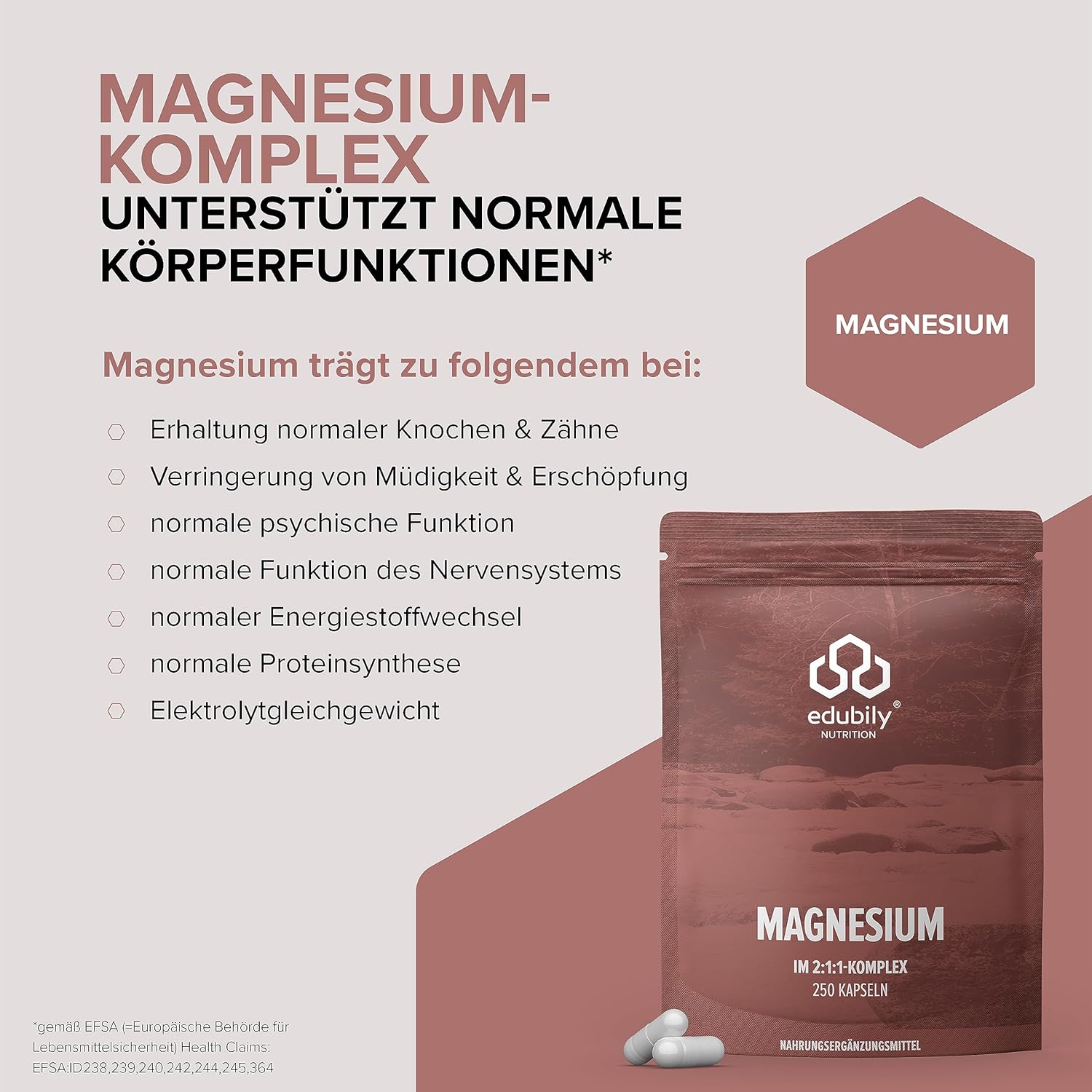 Magnesium Komplex mit B6 & Zink – edubily nutrition® Magnesium Complex Capsules • Magnesium Blend of Magnesium Glycinate, Magnesium Citrate & Magnesium Carbonate • No Magnesium Stearate • With Vitamin B6 (P5P) • Vegan (250 Capsules) – Bild 5