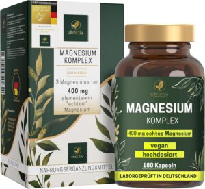 Magnesium 400 mg – VITACTIV Magnesium Complex - 180 Capsules, Vegan - 400 mg Real Elementary Magnesium Per Serving - Triple Complex of Organic Magnesium Citrate, Magnesium Oxide and Magnesium Carbonate