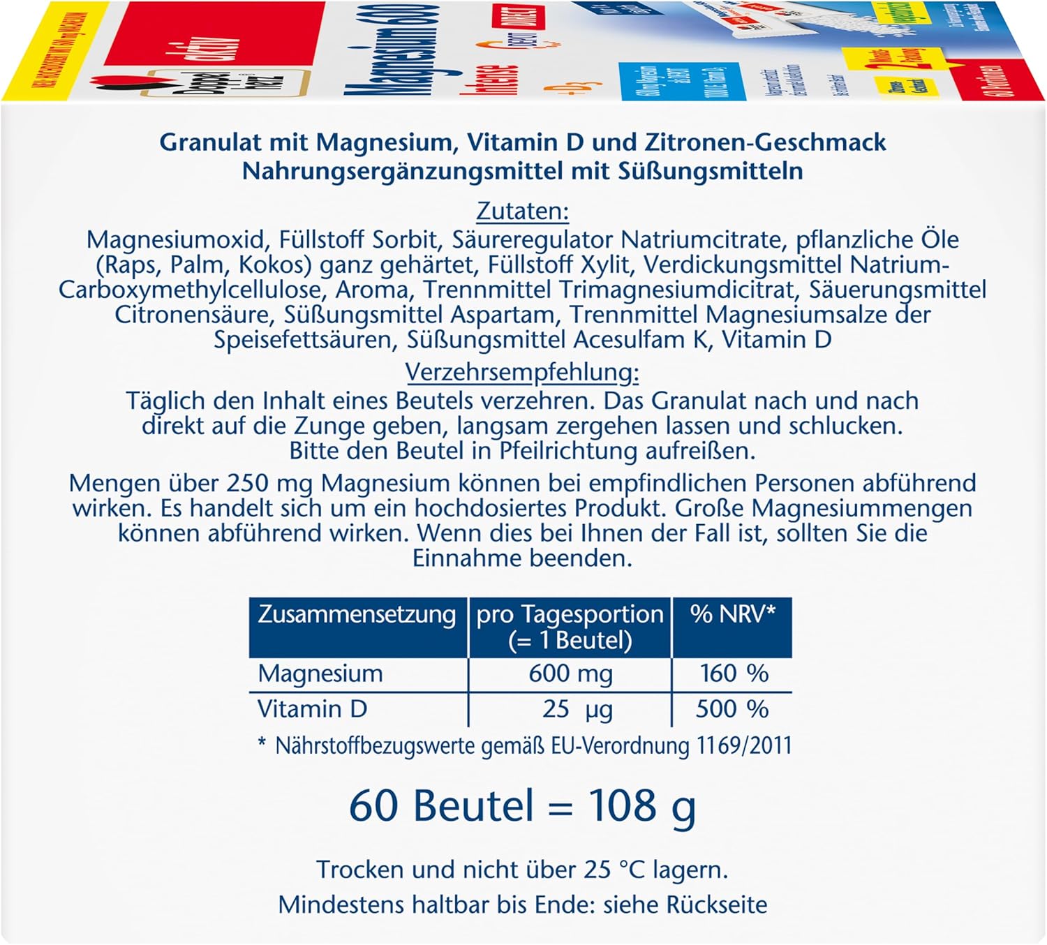 Magnesium 600 mg – Doppelherz Magnesium 600 Intense + D3 Depot Direct - High Dose with 600 mg Magnesium Plus 25 μg Vitamin D per Serving Bag - 60 Portions with Lemon Flavour – Bild 3