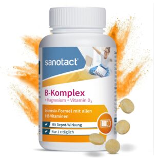Magnesium Komplex mit B6 & Zink โ sanotact B-Complex + Magnesium + Vitamin D3 180 Tablets | High Dose B Vitamins with Depot Effect | 100% Vegan