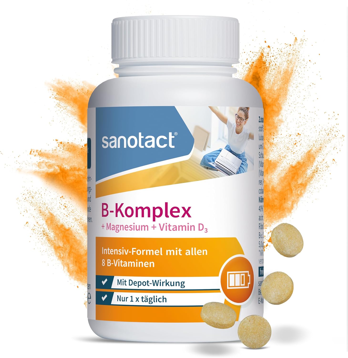 Magnesium Komplex mit B6 & Zink – sanotact B-Complex + Magnesium + Vitamin D3 180 Tablets | High Dose B Vitamins with Depot Effect | 100% Vegan