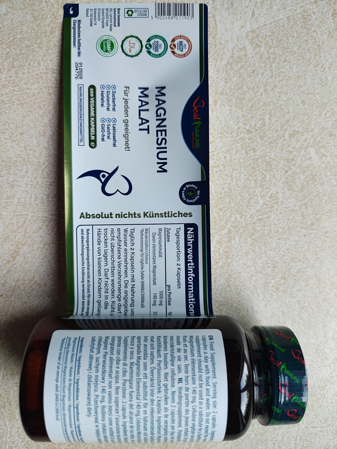 Magnesium 600 mg – Natural Magnesium Malate 500 mg 100 Vegan Capsules – Bild 8