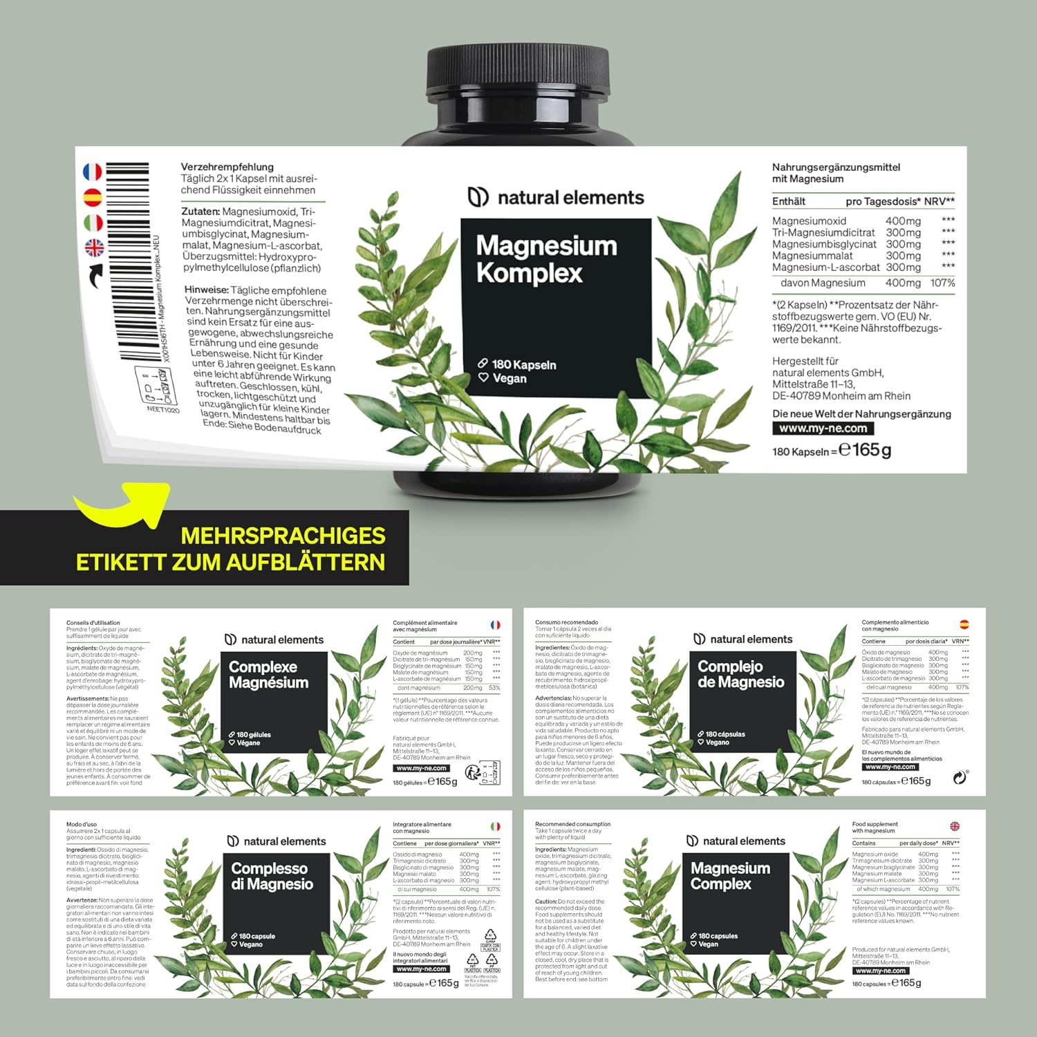 Magnesium Komplex mit B6 & Zink – Magnesium Complex - Premium: Made from 5 High-quality Compounds, 400 Mg Elemental Magnesium Per Daily Dose, Laboratory Tested, Vegan, High Dosage – Bild 6