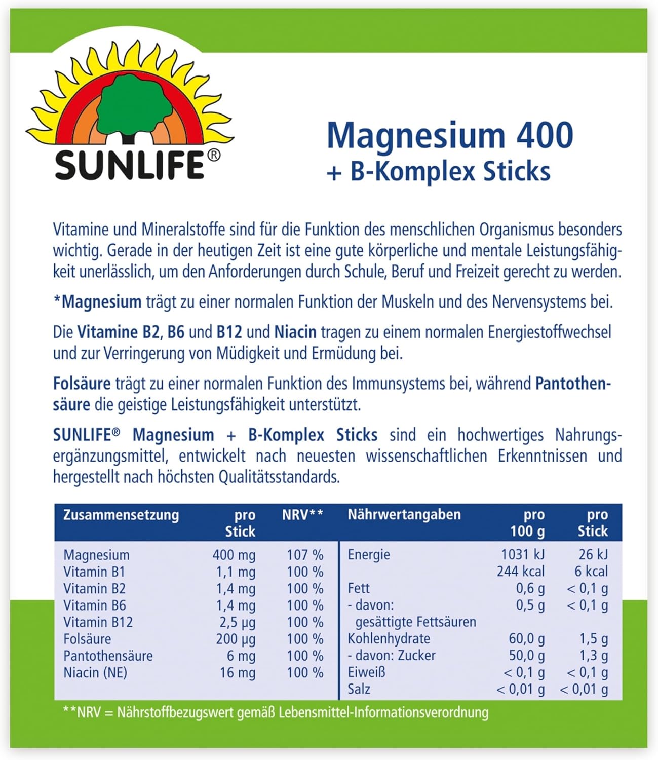 Magnesium Komplex mit B6 & Zink – SUNLIFE Magnesium 400 + B Complex Sticks - 1 x 20 Powder Sticks - Peach Passion Fruit Flavour - Magnesium for Muscles, Nerves & Energy - Magnesium Direct Sticks - Magnesium Powder Vegan – Bild 10