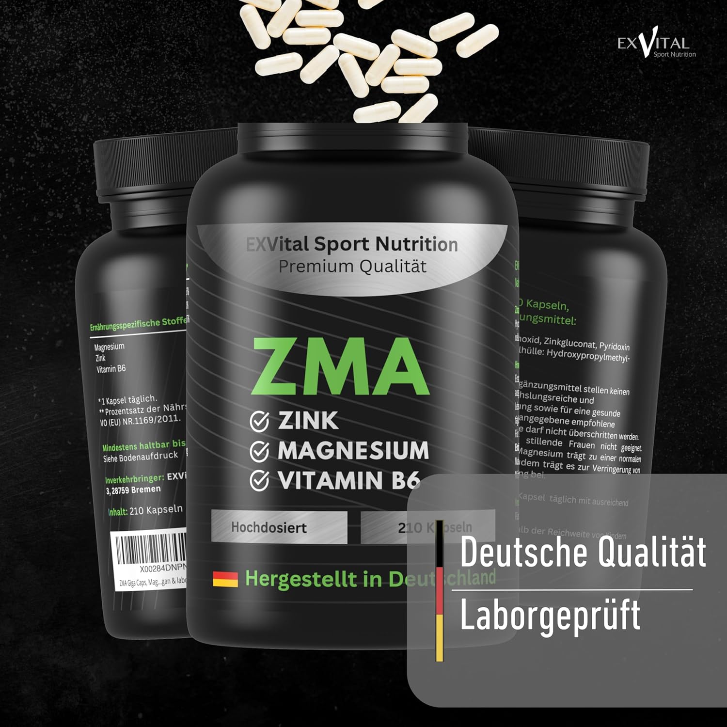 Magnesium Komplex mit B6 & Zink – ZMA Giga Caps, Magnesium, Zinc & Vitamin B6 Complex - 210 Capsules, 190 mg Magnesium per Capsule, Immune System, Electrolytes & Muscle Function, Vegan & Laboratory Tested – Bild 5