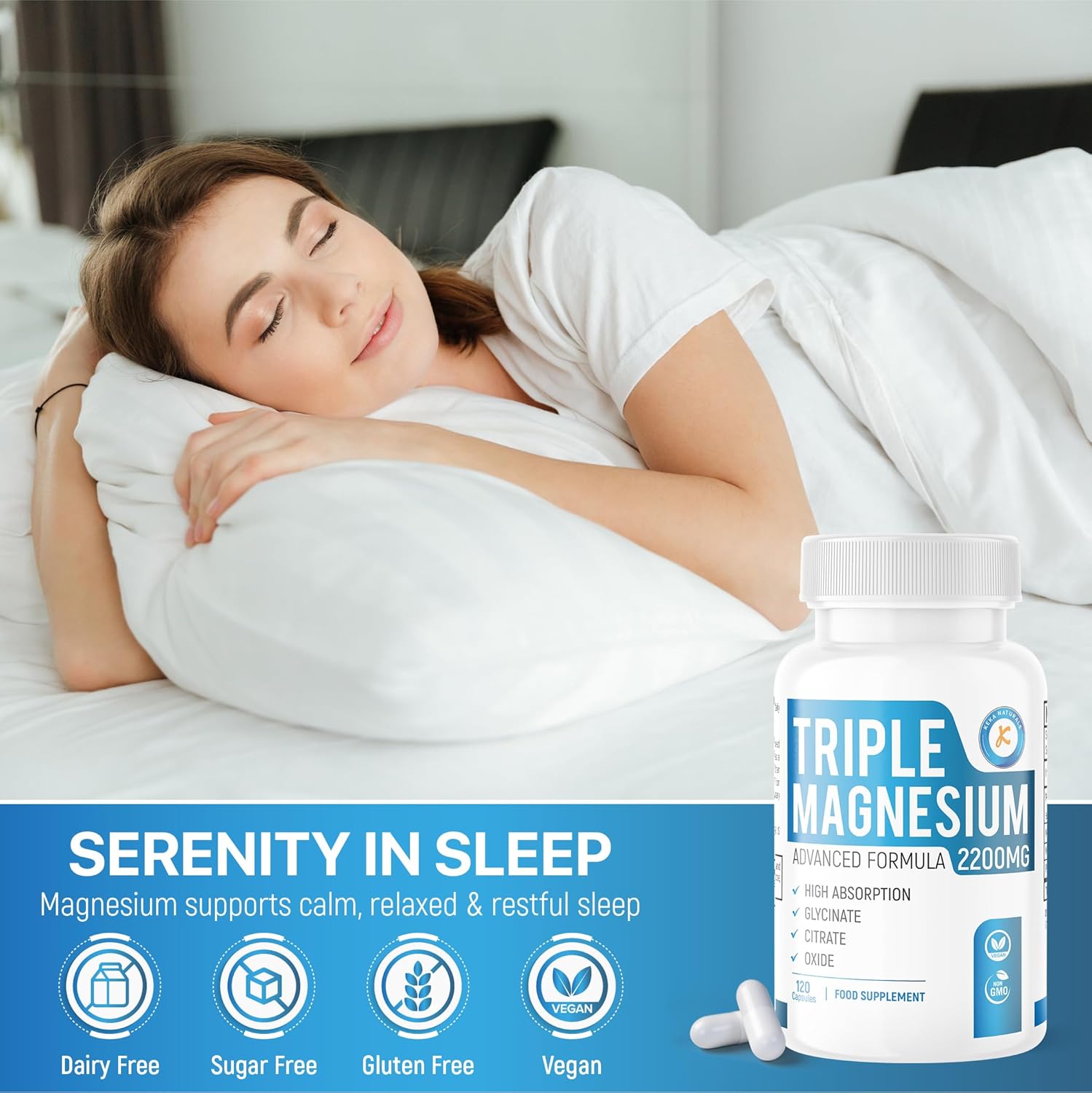 Magnesium 600 mg – Magnesium Complex with Glycinate, Citrate & Oxide, 494 mg, Elemental Magnesium, Sleep & Relaxation, Highly Bioavailable, Vegan, Gluten Free, 60 Capsules, No Additives – Bild 4