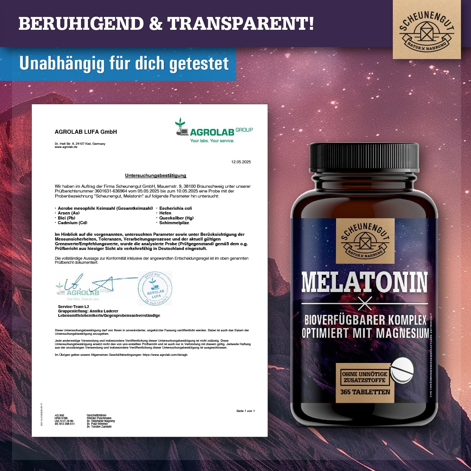 Schlaf-Magnesium mit Melatonin – Natürlich einschlafen & durchschlafen – Melatonin Tablets, 365 Pieces, 0.5 mg per 1/2 Tablet, Important: 0.5 mg Bioactive Melatonin, High Dose, 1/2 Tablet each, Optimal Sleep Complex, Laboratory Tested and Vegan DE SCHEUNENGUT® – Bild 7