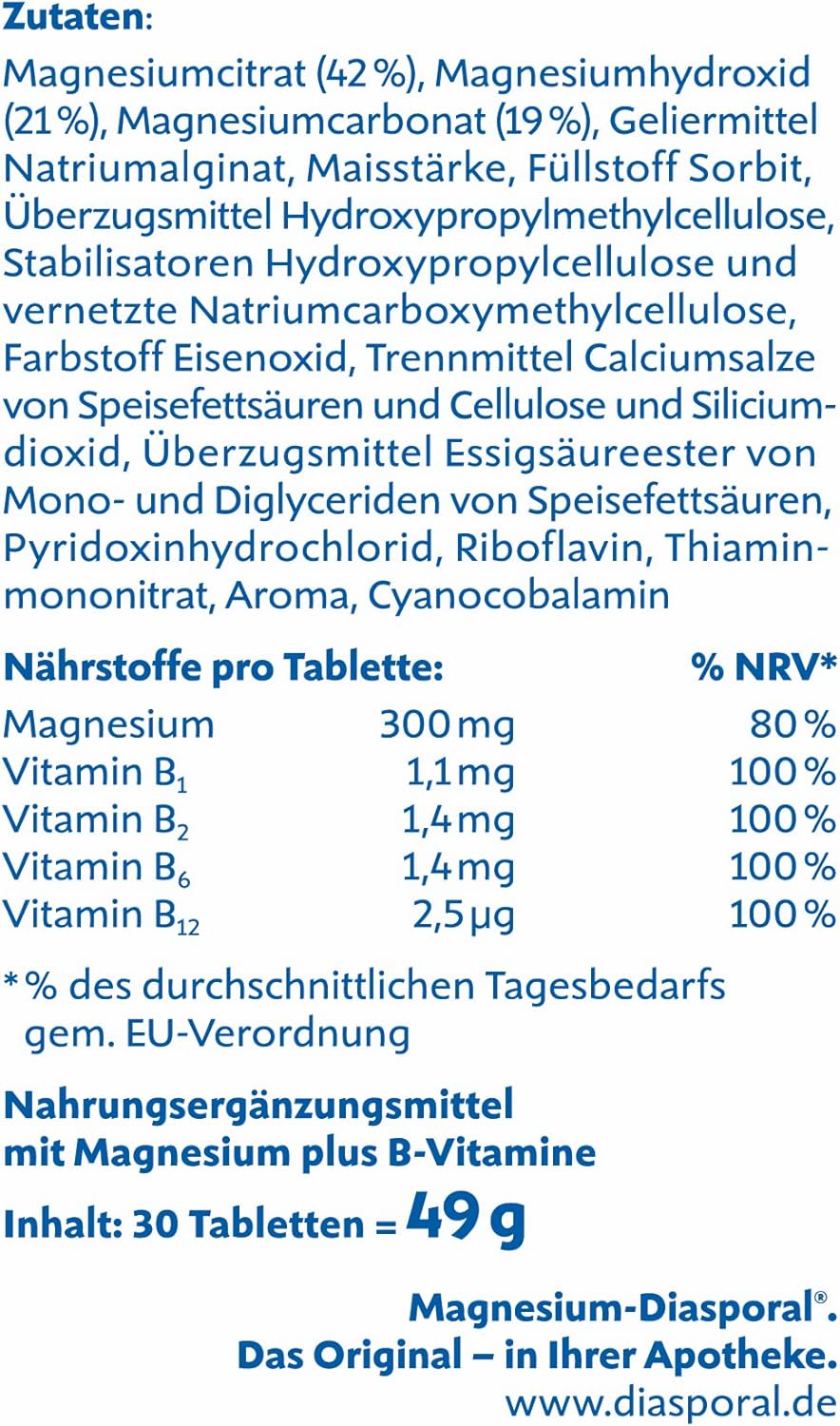 Magnesium Komplex mit B6 & Zink – MAGNESIUM-DIASPORAL® Pro Depot Muscles and Nerves, 300 mg Magnesium & Vitamin B Complex, 2-Phase Depot for Instant and Long-Term Release, Vegan, Gluten-Free & Lactose Free, 30 Tablets – Bild 3