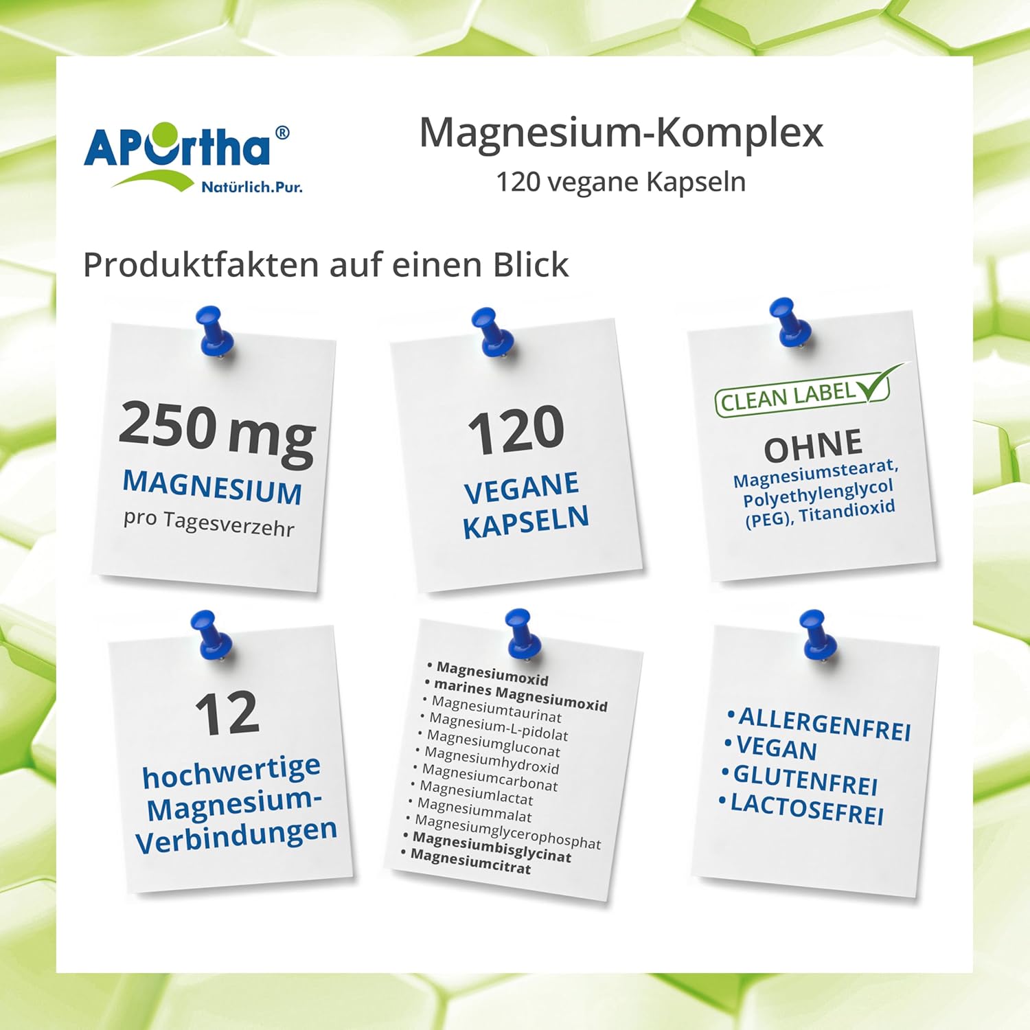 Magnesium Komplex mit B6 & Zink – APOrtha® Magnesium Complex 120 Vegan Capsules with 12 Magnesium Compounds, Including Magnesium Oxide, Marine Magnesium Oxide, Magnesium Bisglycinate and Magnesium Citrate, Vegan without Additives – Bild 2