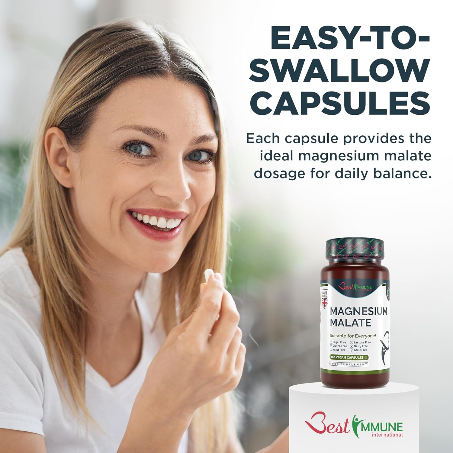 Magnesium 600 mg – Natural Magnesium Malate 500 mg 100 Vegan Capsules – Bild 7