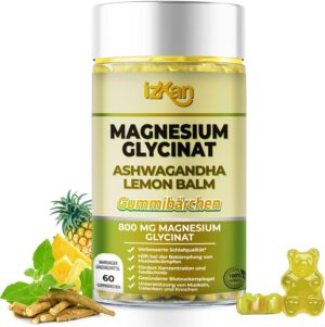 Magnesium 400 mg – Magnesium Glycinate Gummy Bears 1600 mg Sugar-Free Magnesium Supplement with Ashwagandha, Lemon Balm Extract and CoQ10 for a Calm Mood and Muscles, Sleep Support 60 Gummy Bears (1)