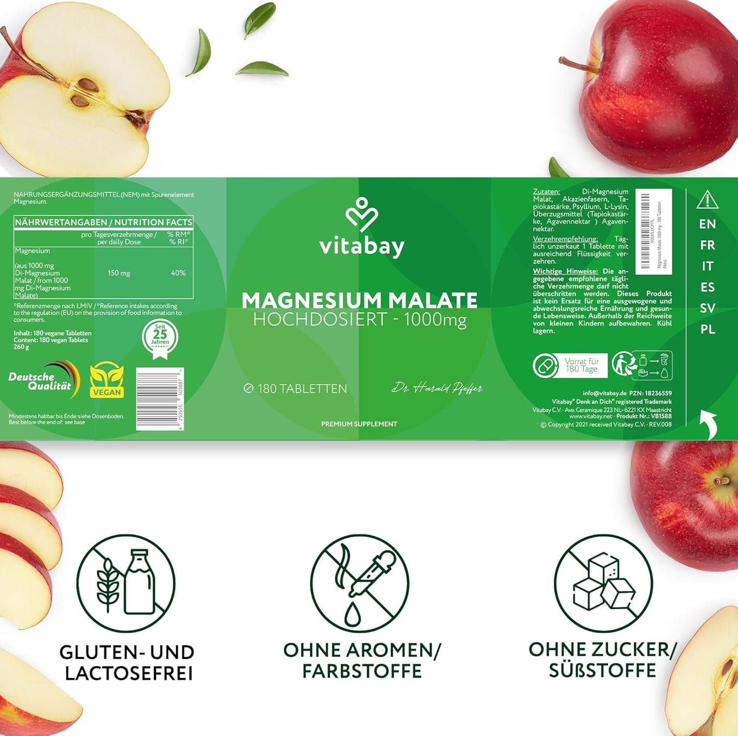 Magnesium 600 mg – Magnesium Malate 1000 mg - 180 Vegan Tablets – Bild 7