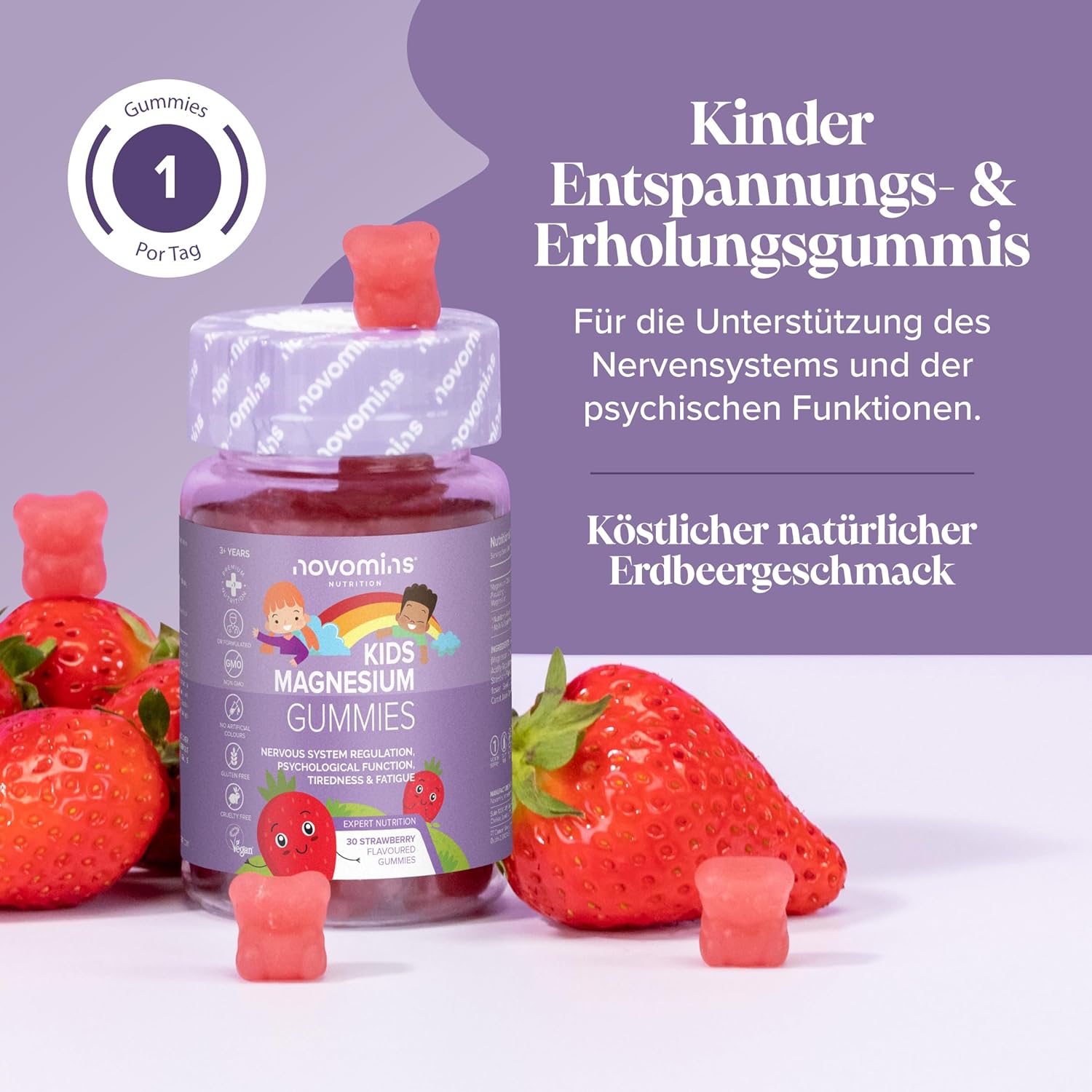 Magnesium Komplex mit B6 & Zink – Magnesium Gummy Bears Children - 30 Gummies - 546 mg Magnesium Citrate for Children with 60 mg - Vegan & Gluten Free Complex - 1 Month Supply - Vitamins Children - Novomins – Bild 2