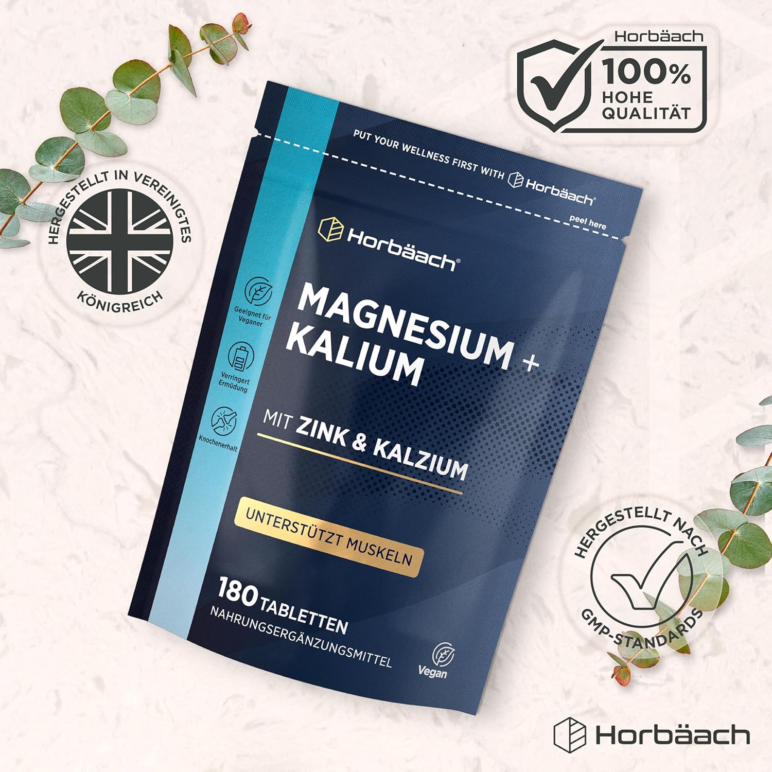 Magnesium Komplex mit B6 & Zink – Horbaach Magnesium Potassium Complex with Calcium Zinc, 6 Months Supply, 180 Vegan Tablets, High Dose, Base Powder Tablets – Bild 8