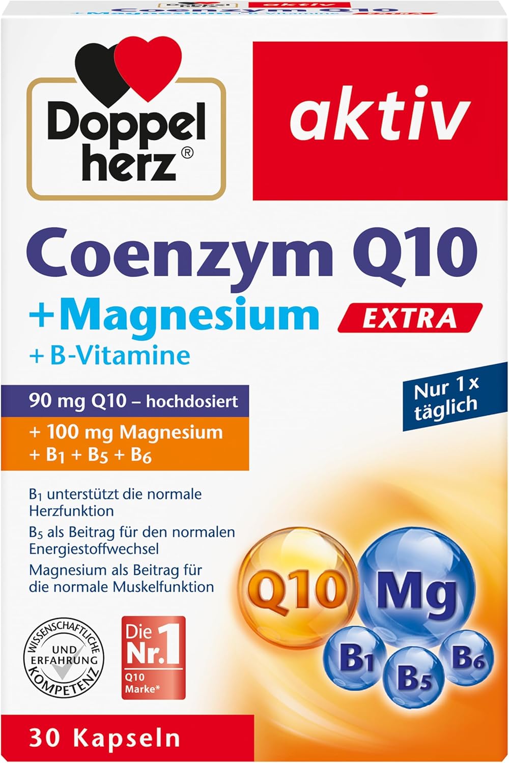 Magnesium 400 mg – Doppelherz Coenzym Q10 + Magnesium EXTRA – Mit Magnesium als Beitrag für die normale Funktion der Muskeln und des Nervensystems – 30 Kapseln