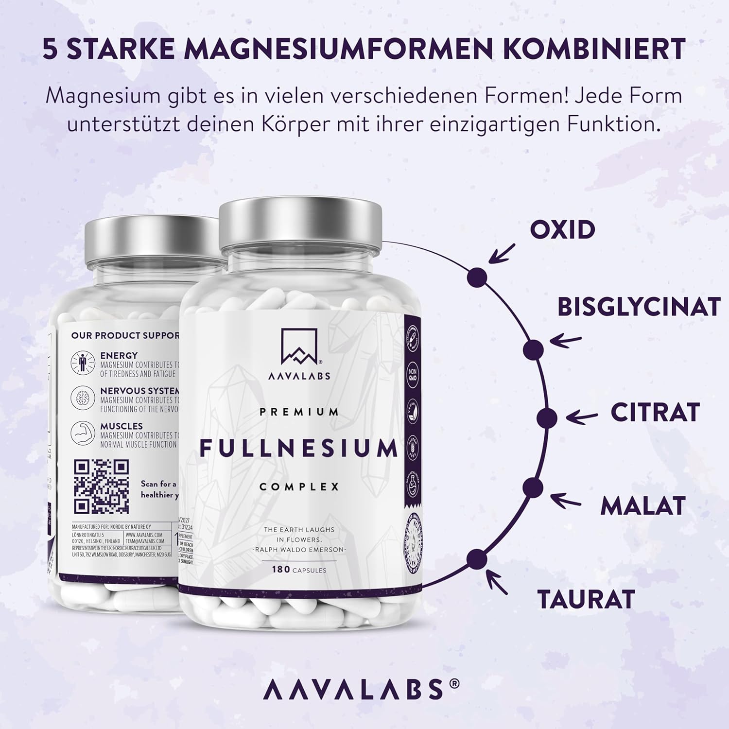 Magnesium Komplex mit B6 & Zink – Magnesium Complex High Dose 1575 mg | 425 mg Elementary Magnesium Premium with 5 Forms: Bisglycinate Chelate, Magnesium Citrate, Malate, Taurate, Magnesium Oxide - Energy, Muscles, Nerves - 180 – Bild 3