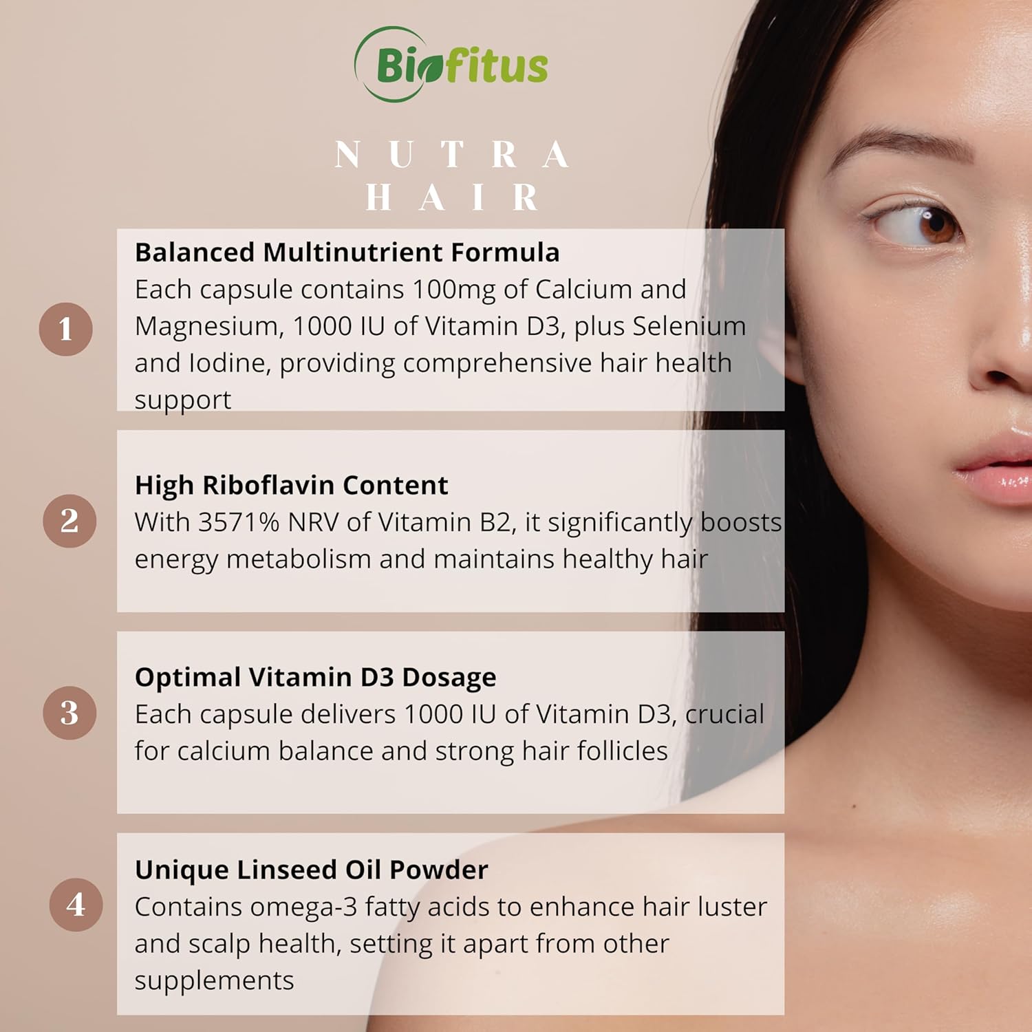 Magnesium Komplex mit B6 & Zink – Biotin High Dose Zinc Selenium Capsules - for Skin, Hair & Nails with Magnesium, Vitamin C B2 D3 Riboflavin - 90 Vegan Capsules, Dietary Supplement without Additives for Women, Men & Beard - Biofitus – Bild 3