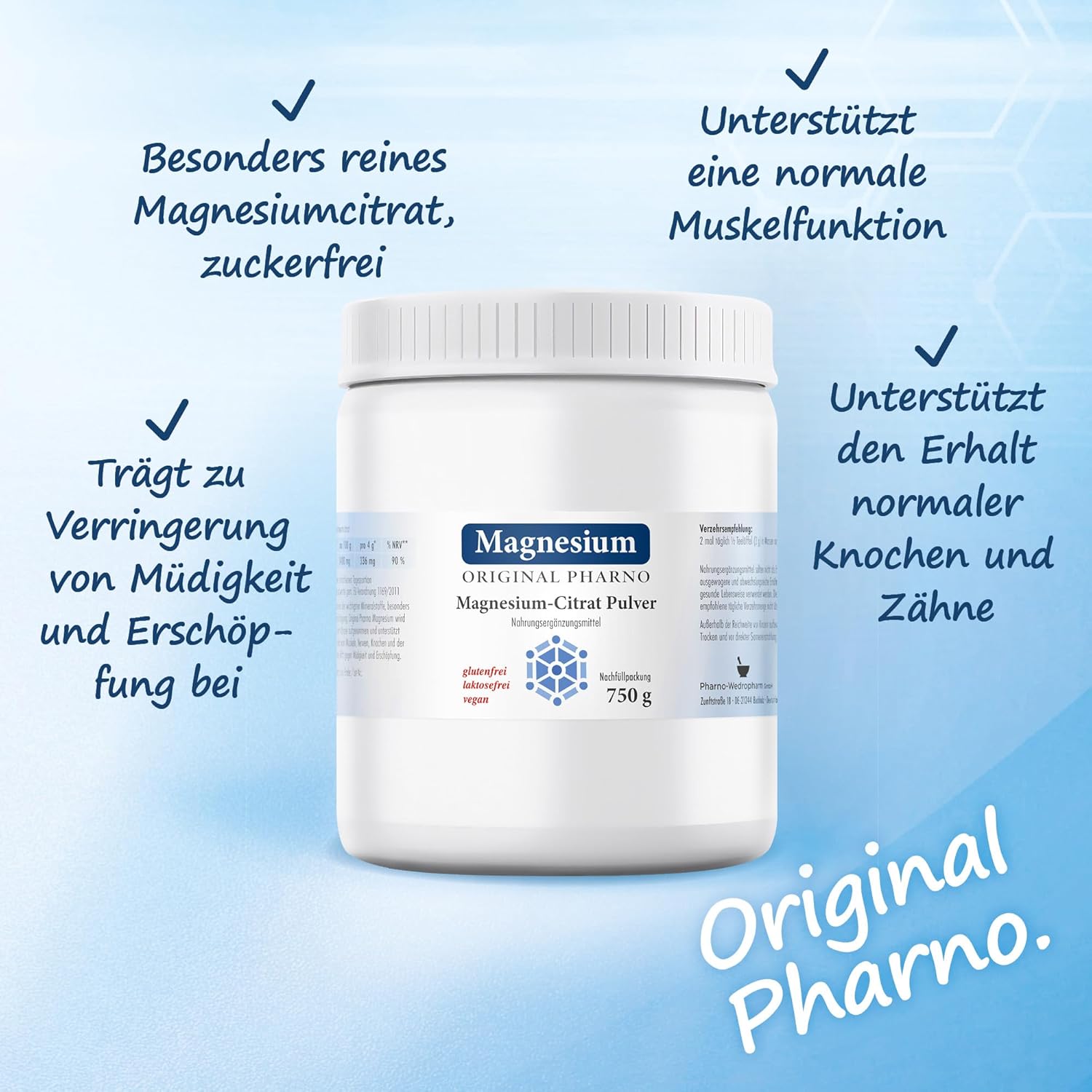 Magnesium 600 mg – Original Pharno Magnesium Citrate Powder 750 g Pure Magnesium Citrate without Additives for Muscles, Nerves & Electrolyte Balance – Bild 3