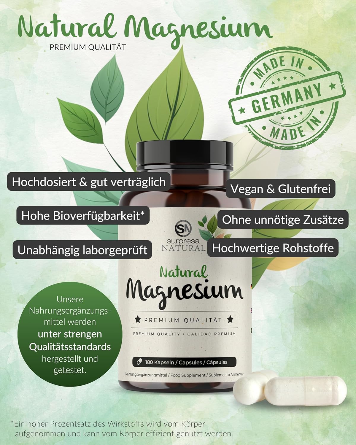Magnesium 600 mg – Magnesium Capsules High Dose I 3 x 180 Capsules I 700 mg Hydroxide from Sea Water I 224 mg Elementary Magnesium per Capsule I Dietary Supplement Vegan & Laboratory Tested – Bild 6