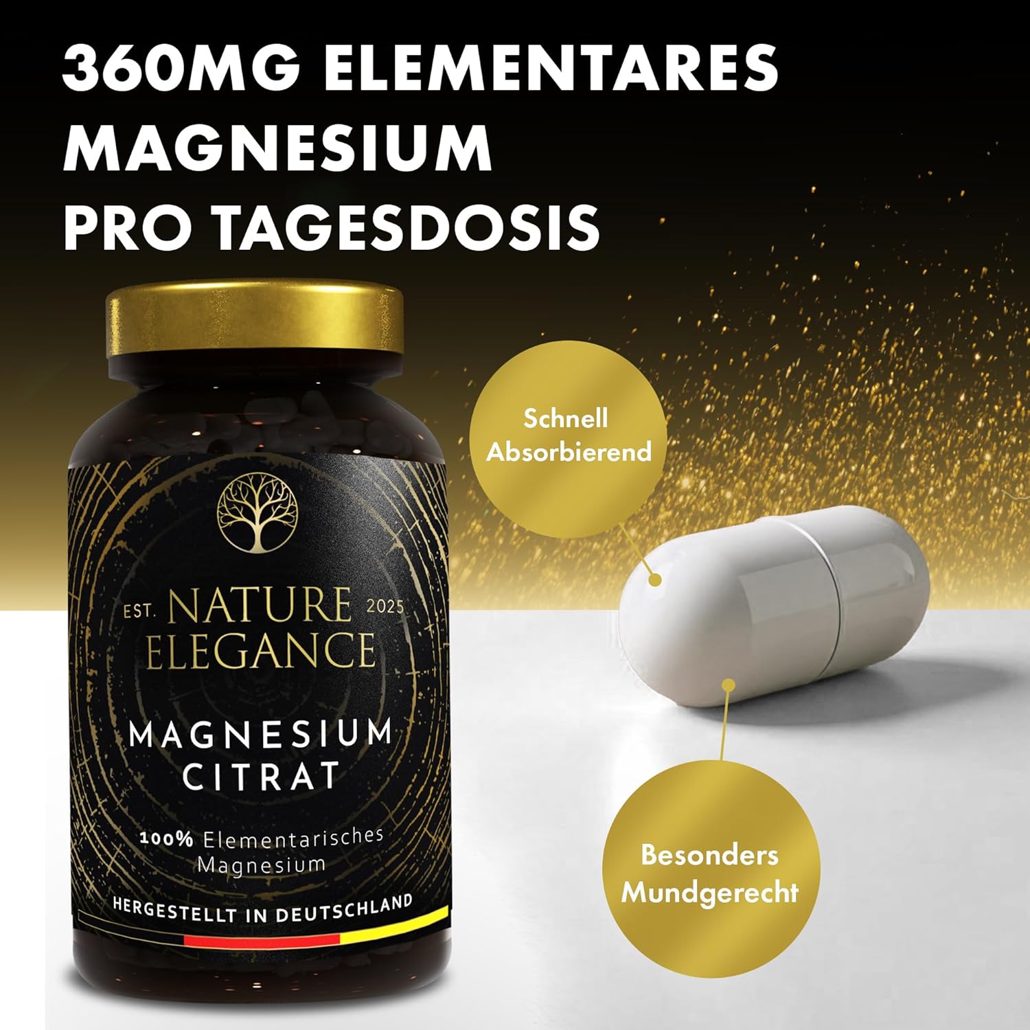 Schlaf-Magnesium mit Melatonin – Natürlich einschlafen & durchschlafen – NEOLYMP Magnesium Citrate Capsules High Dose - 360 mg Elementary Magnesium per Dose - Produced in Germany - Vegan, Laboratory Tested & Sustainable Brown Glass (Magnesium Citrate 180 Capsules) – Bild 5