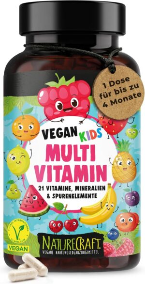 Magnesium Komplex mit B6 & Zink – Vegan Kids Multivitamin - Vitamin A+B1+B2+B3+B5+B6+B7+B9+B12+C+D3+K2+E + Cholin + Eisen + Zink + Jod + Kalium + Selen + Natrium + Magnesium - Komplex für Kinder mit 120 Kapseln (max. 4 Monats-Vorrat)