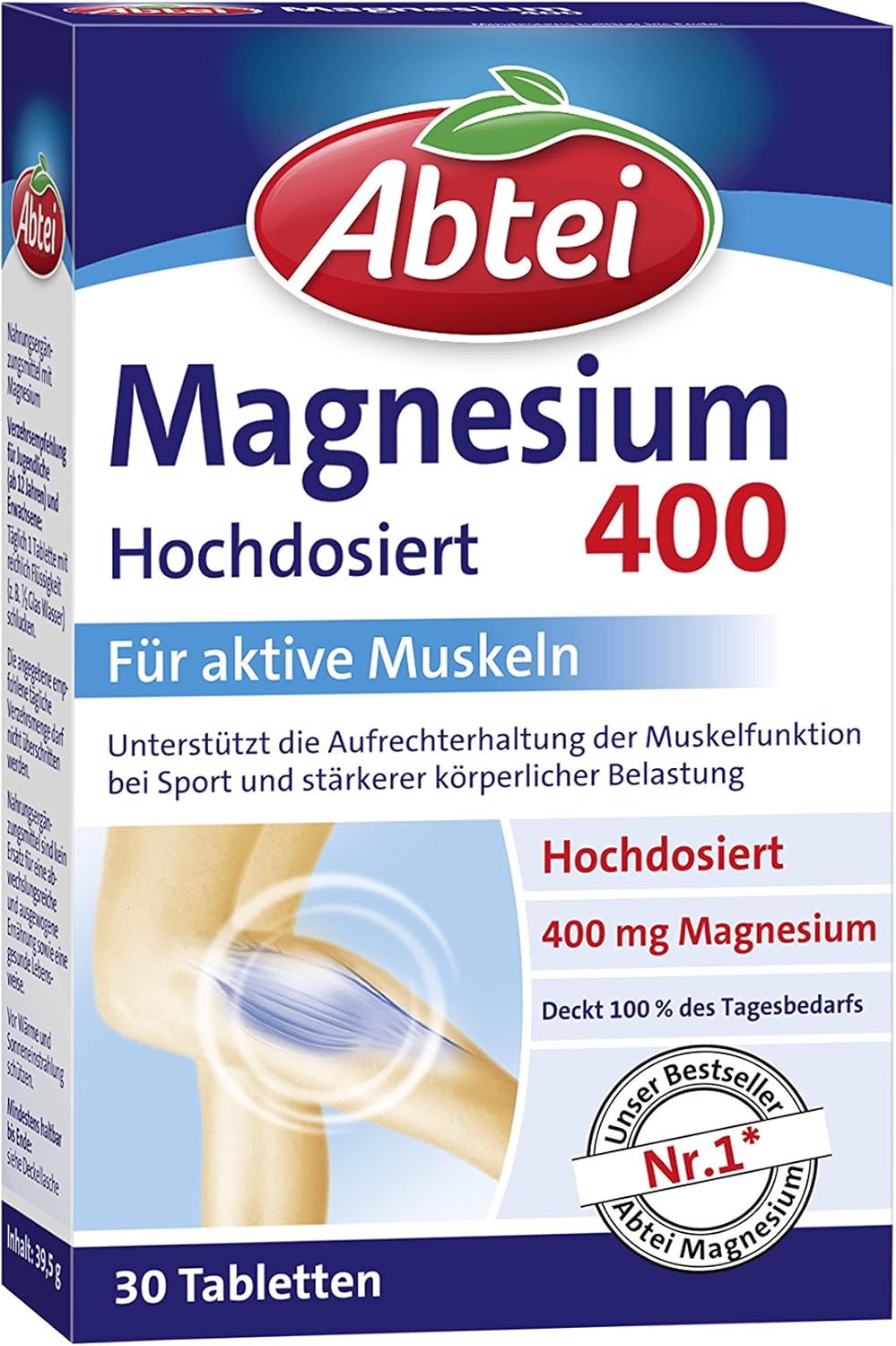 Magnesium 600 mg – Abtei Magnesium 400 – Magnesium Tablets High Dosage Tablets for Activating and Maintaining Muscle Functions Vegan – 30 Tablets