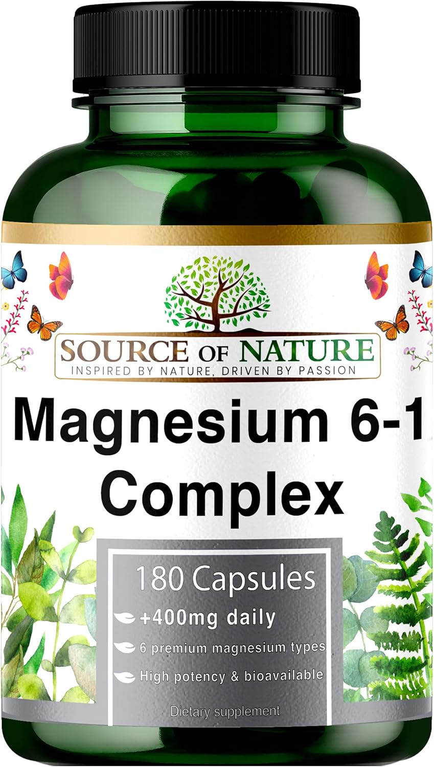 Magnesium 400 mg – Magnesium Complex 6-1 1500 mg Daily | 400 mg Elemental Magnesium | Oxide, Bisglycinate, Malate, Taurate, Citrate & Aspartate | 180 Vegan Capsules | High Dose & High Bioavailability