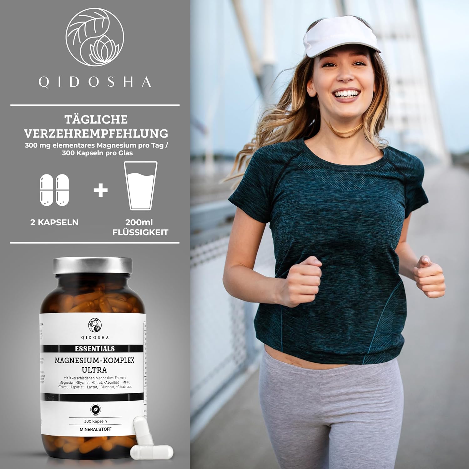 Magnesium Komplex mit B6 & Zink – QIDOSHA® Magnesium Complex High Dose, 300 Capsules in Pharmacist Glass, 9 mg Forms with Complementary Focus as Mg Full Spectrum, 300 mg Elementary Magnesium/Daily Serving – Bild 9