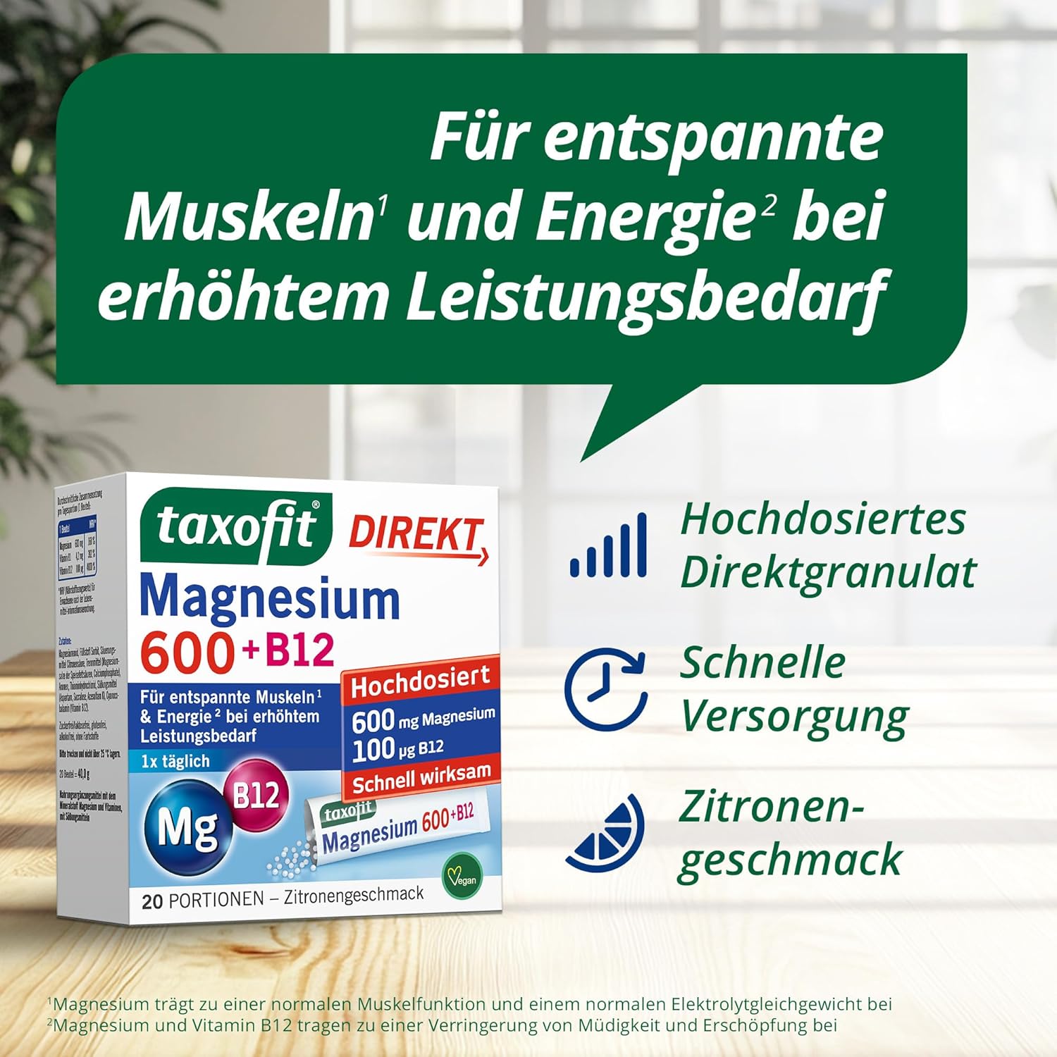 Magnesium 600 mg – taxofit Magnesium 600+B12 DirektGra 5 x 20 Pieces – Bild 2