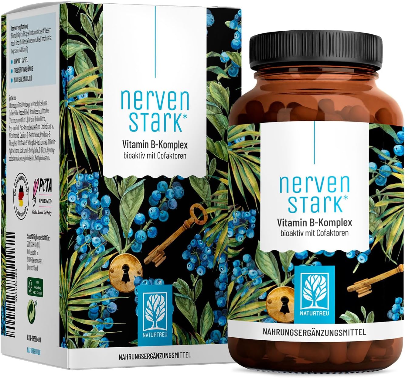 Magnesium Komplex mit B6 & Zink – Vitamin B Complex (B1-B12) with 4 Active Cofactors, All 8 B Vitamins, Vitamin B Complex Vegan, High Dose, Strong Nerve