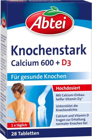 Magnesium 600 mg – Abtei Bone Strong Calcium 600 + D3 - High Dose - Dietary Supplement for Healthy Bones - Gluten-Free, Lactose-Free, Suitable for Vegetarians - 1 x 28 Film-Coated Tablets