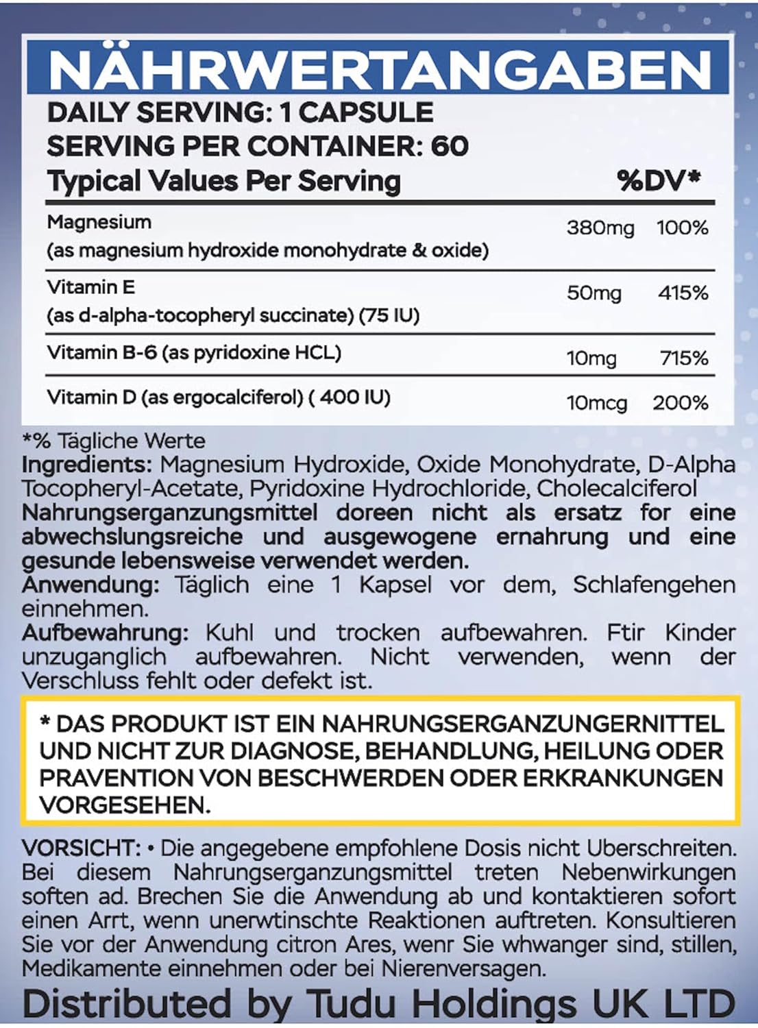 Magnesium Komplex mit B6 & Zink – MGSPORT High Absorption Magnesium Capsules Pack of 60 - 380 mg Elementary Magnesium, Vitamin Capsules with Vitamin B6, E and D, One Tablet Before Sleeping – Bild 8