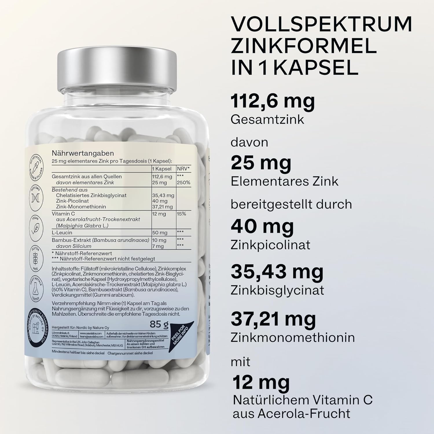 Magnesium Komplex mit B6 & Zink – AAVALABS® - Premium Zinc Tablets - 25mg - Comprehensive Mix - 3 x Types of Zinc - Zinc Bisglycinate (Zinc Chelate), Zinc Picolinate and Zinc Monomethionine - 180 Tablets - Laboratory Tested and Vegan – Bild 6