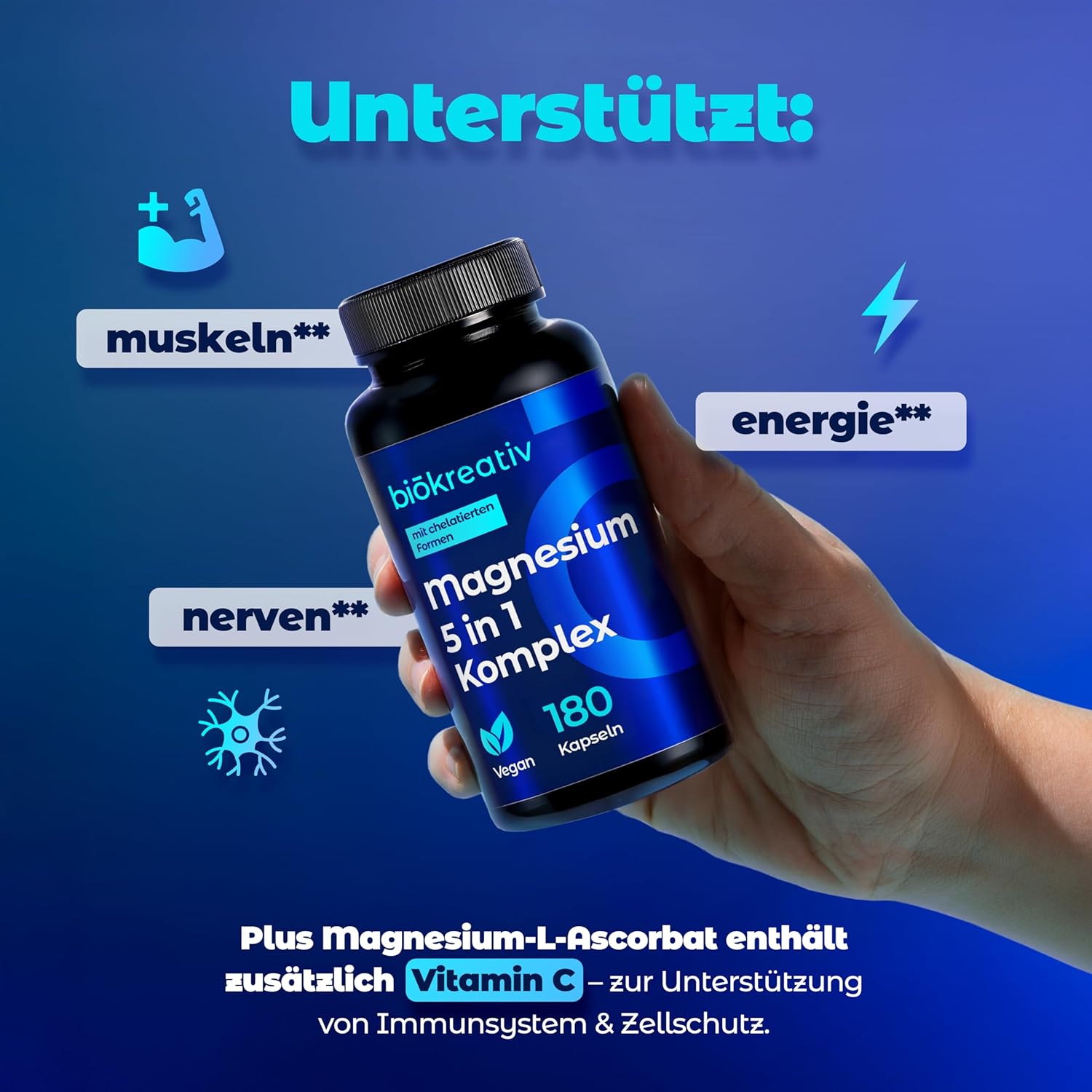 Magnesium 400 mg – Magnesium Complex High Dose 180 Capsules - Magnesium Bisglycinate with 4 High-Quality Forms: Oxide, Citrate, Malate, L-Ascorbate - 400 mg per Daily Dose - Laboratory Tested - Vegan – Bild 4