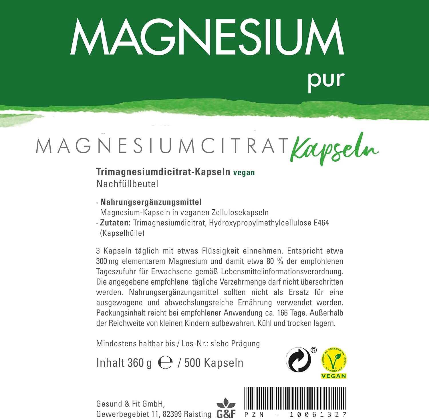 Magnesium 600 mg – Magnesium Pure Magnesium Citrate Capsules Vegan Pack of 500 Bags, High Dose 620 mg Magnesium Citrate per Capsule (Pack of 1) – Bild 4