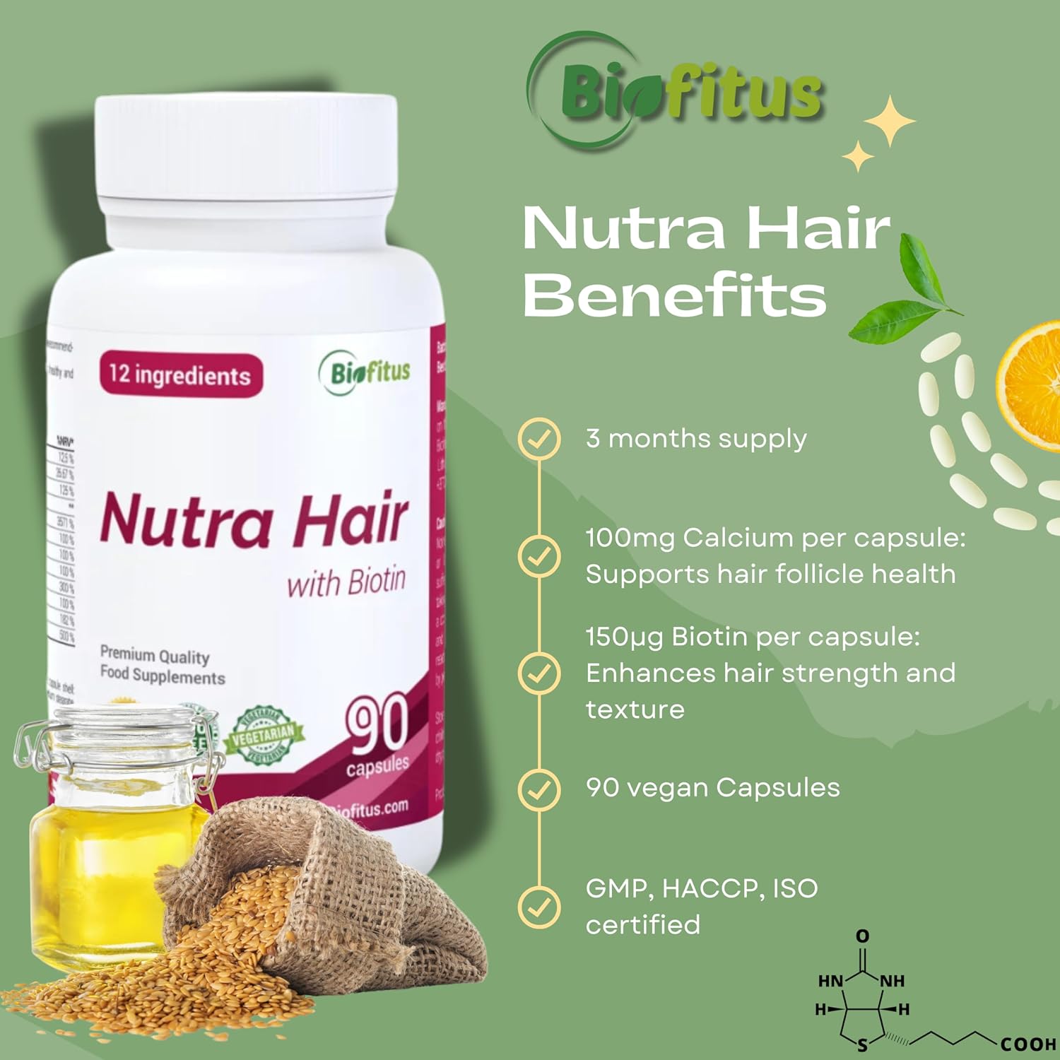 Magnesium Komplex mit B6 & Zink – Biotin High Dose Zinc Selenium Capsules - for Skin, Hair & Nails with Magnesium, Vitamin C B2 D3 Riboflavin - 90 Vegan Capsules, Dietary Supplement without Additives for Women, Men & Beard - Biofitus – Bild 5