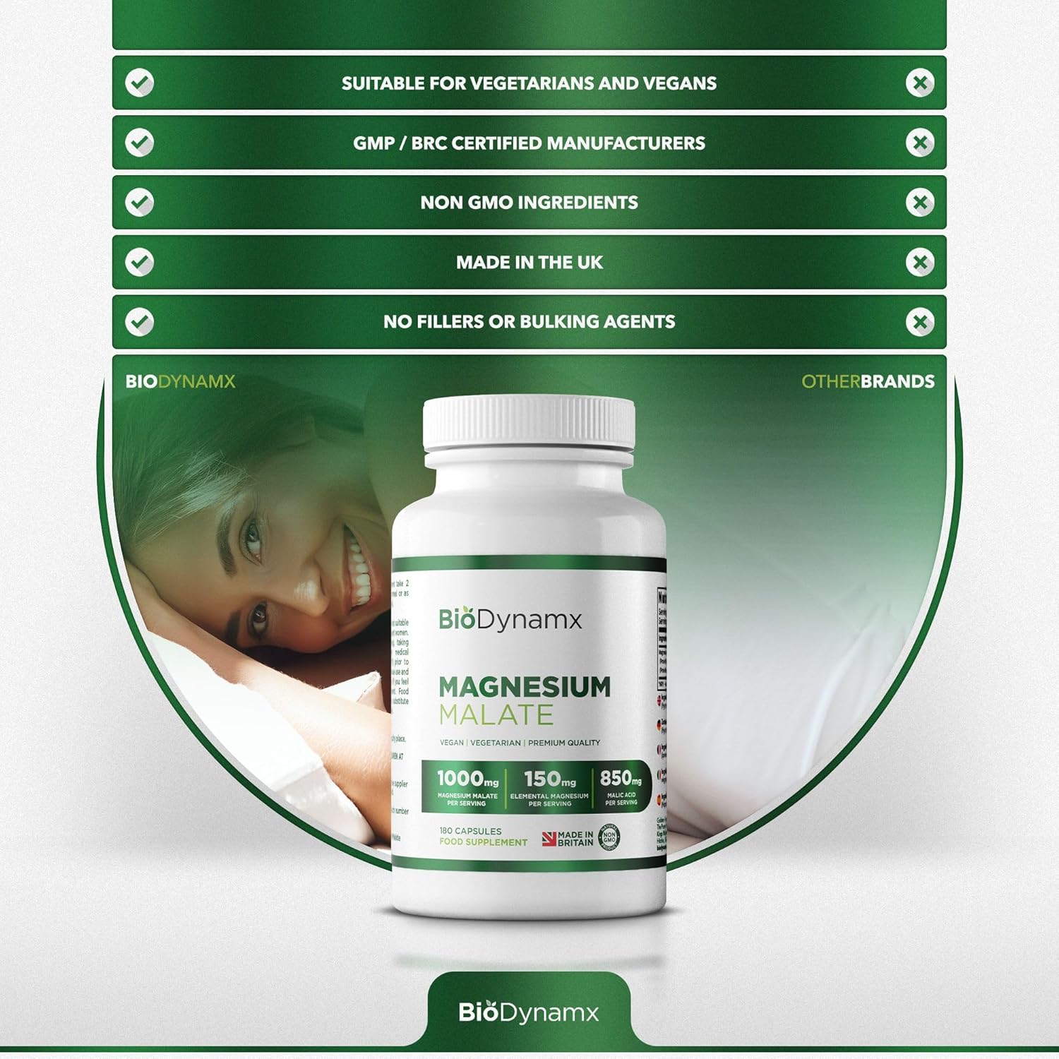 Magnesium 400 mg – Magnesium Malate | 180 Magnesium Malate Capsules - 1000 mg per Serving | High Dose GMO, Gluten and Allergen-free – Bild 6
