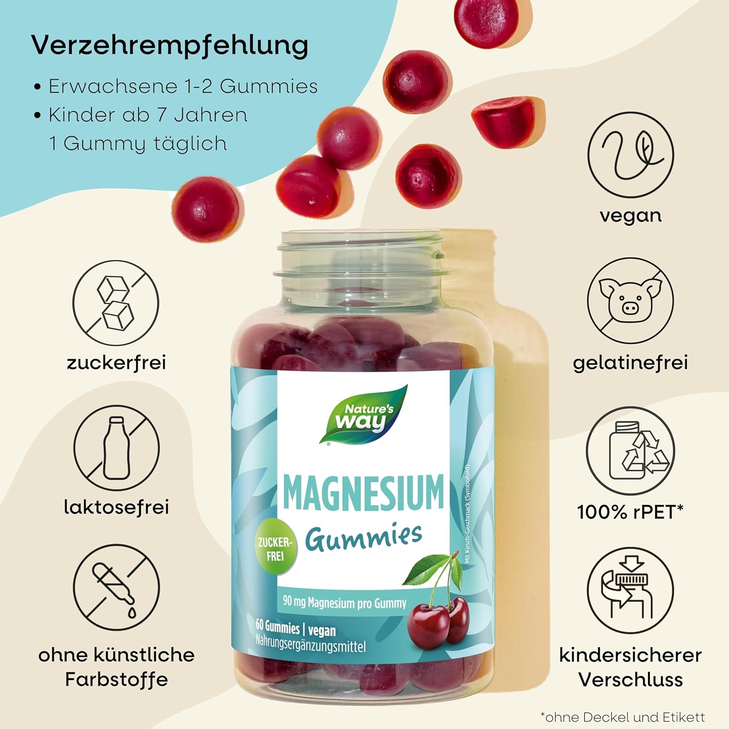 Magnesium 400 mg – Sugar-Free Magnesium Gummies High Dose for Adults and Children from 7 Years I 180 mg Magnesium Citrate and Vitamin B6 for Relaxed Muscles and Nerves I Vegan I Pack of 60 – Bild 4