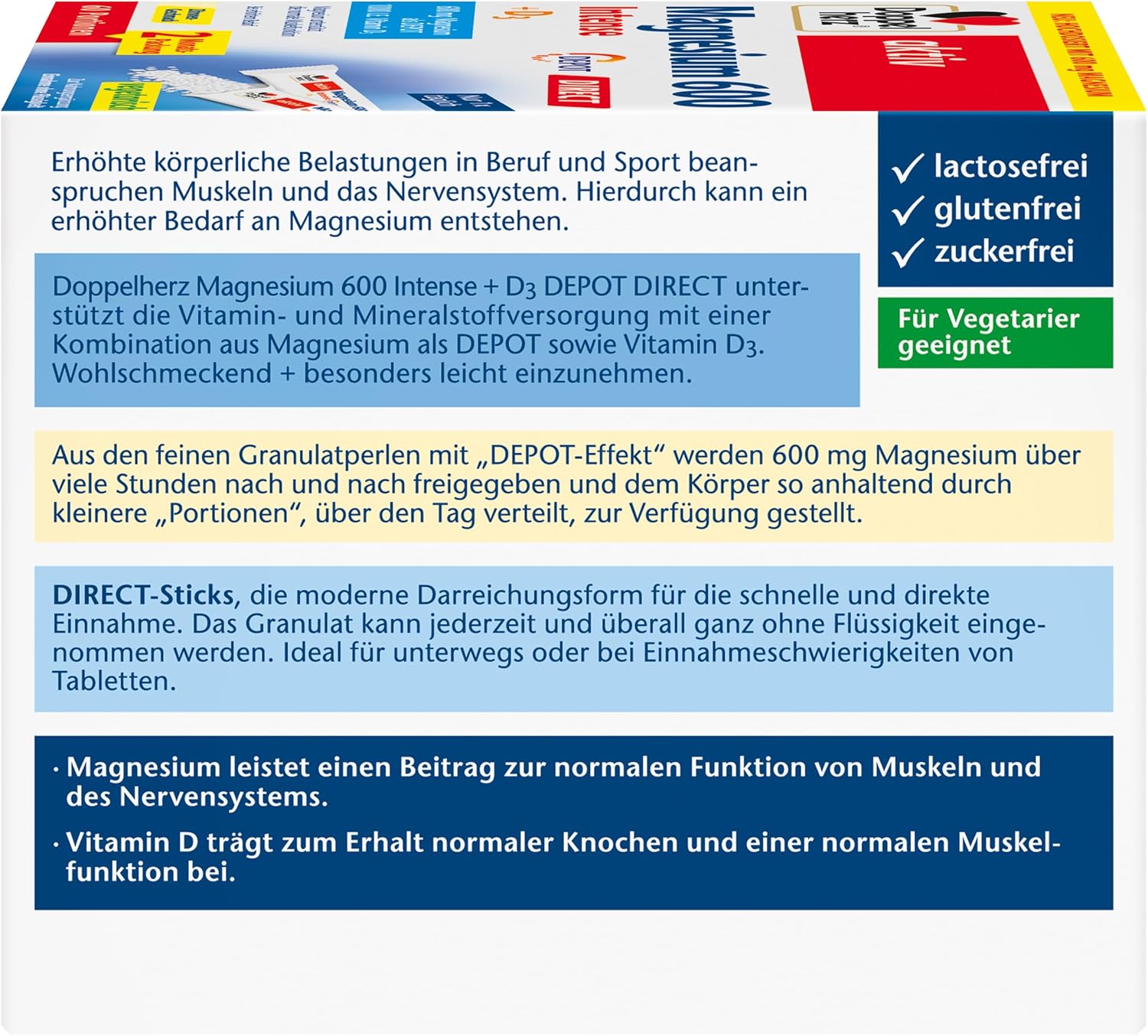 Magnesium 600 mg – Doppelherz Magnesium 600 Intense + D3 Depot Direct - High Dose with 600 mg Magnesium Plus 25 μg Vitamin D per Serving Bag - 60 Portions with Lemon Flavour – Bild 4