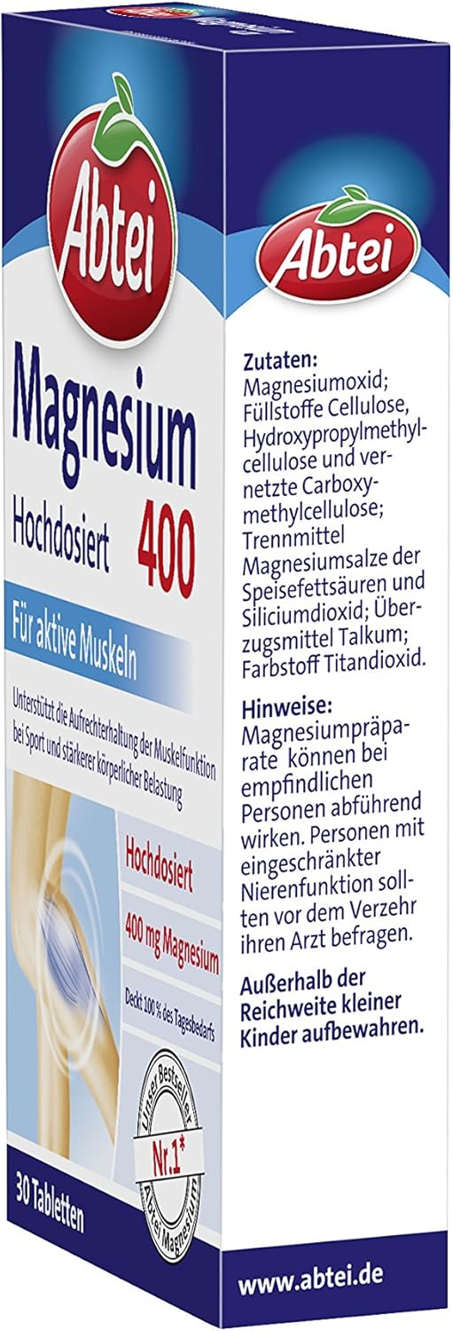 Magnesium 600 mg – Abtei Magnesium 400 – Magnesium Tablets High Dosage Tablets for Activating and Maintaining Muscle Functions Vegan – 30 Tablets – Bild 3