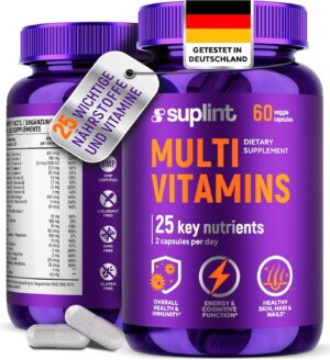 Magnesium Komplex mit B6 & Zink โ Multivitamin Complex - 60 Capsules for 30 Days - Vitamin Complex A-Z & Minerals such as Zinc, Biotin - High Dose Tablets Multivinamine for Men and Women A, C, D, E, B6, B12, K (1 Pack)