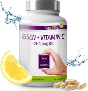 Magnesium 400 mg – Iron to Glycinat – High Dose 20 mg PURE Iron Active – 20 mg – 120 Capsules – 100mg per Capsule – Premium Quality – Made in Germany