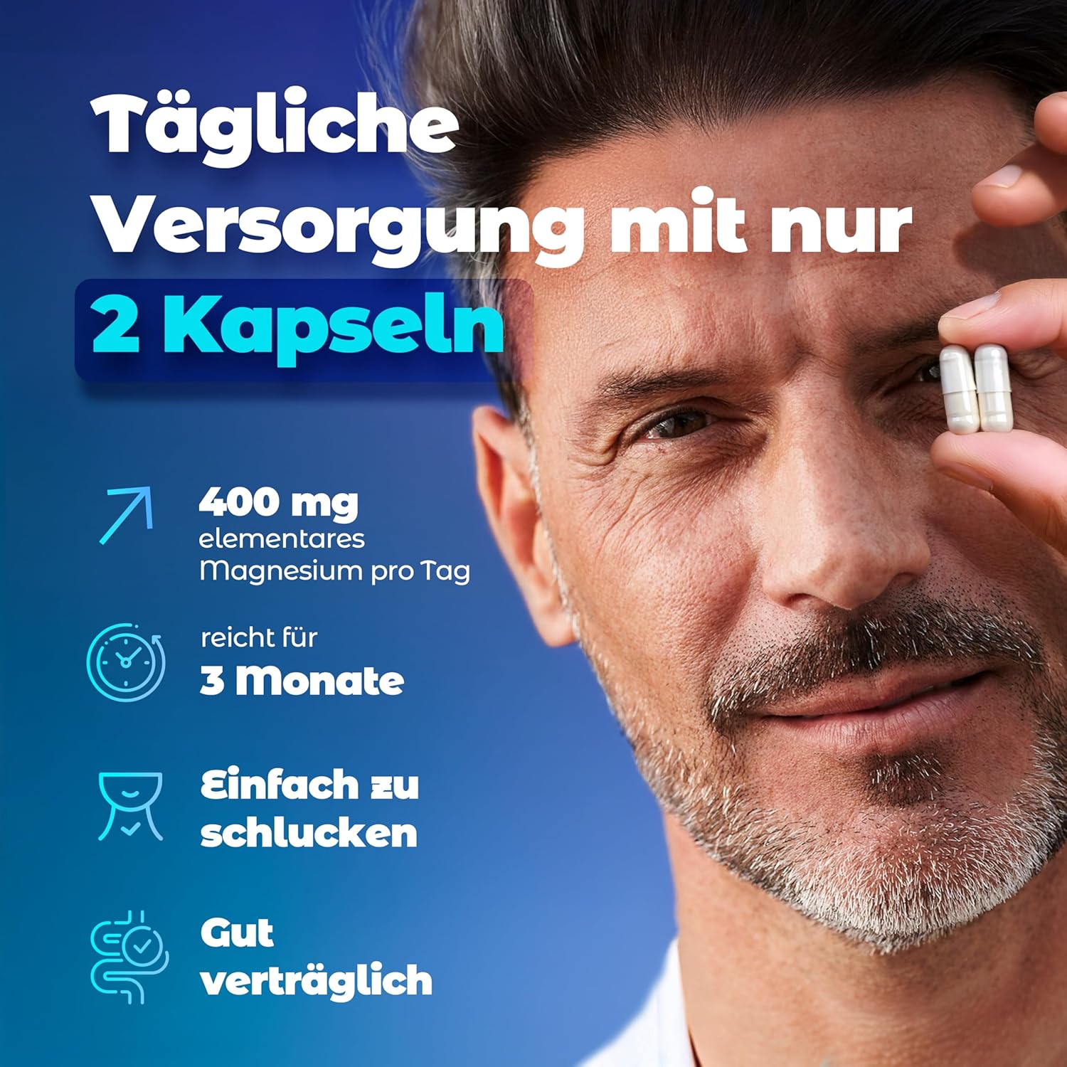 Magnesium 400 mg – Magnesium Complex High Dose 180 Capsules - Magnesium Bisglycinate with 4 High-Quality Forms: Oxide, Citrate, Malate, L-Ascorbate - 400 mg per Daily Dose - Laboratory Tested - Vegan – Bild 3
