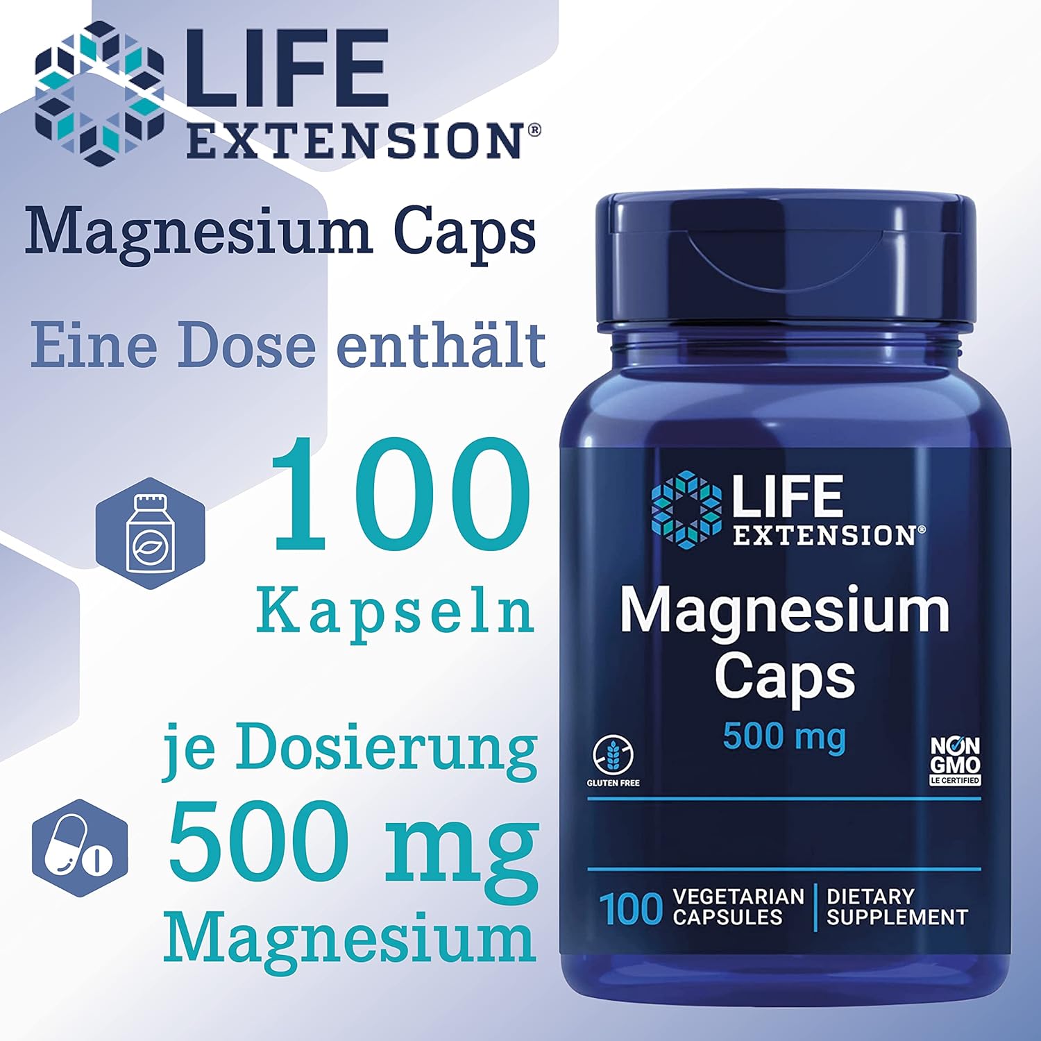 Magnesium 600 mg – Life Extension, Magnesium, 100 Vegetarian Capsules, 500 mg Magnesium per Dose, Gluten Free, Soy Free, GMO Free, Neutral in Taste – Bild 6