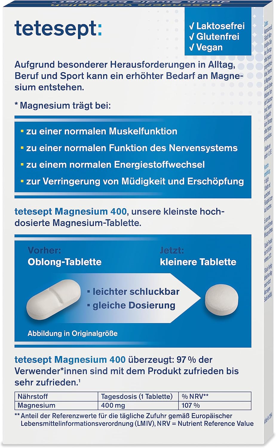 Magnesium 400 mg – tetesept Magnesium 400 High Dose - Dietary Supplement with Magnesium - Easily Swallowable Magnesium Tablets for Active, Normal Muscles* - 1 x 30 Tablets (Pack of 5) – Bild 2