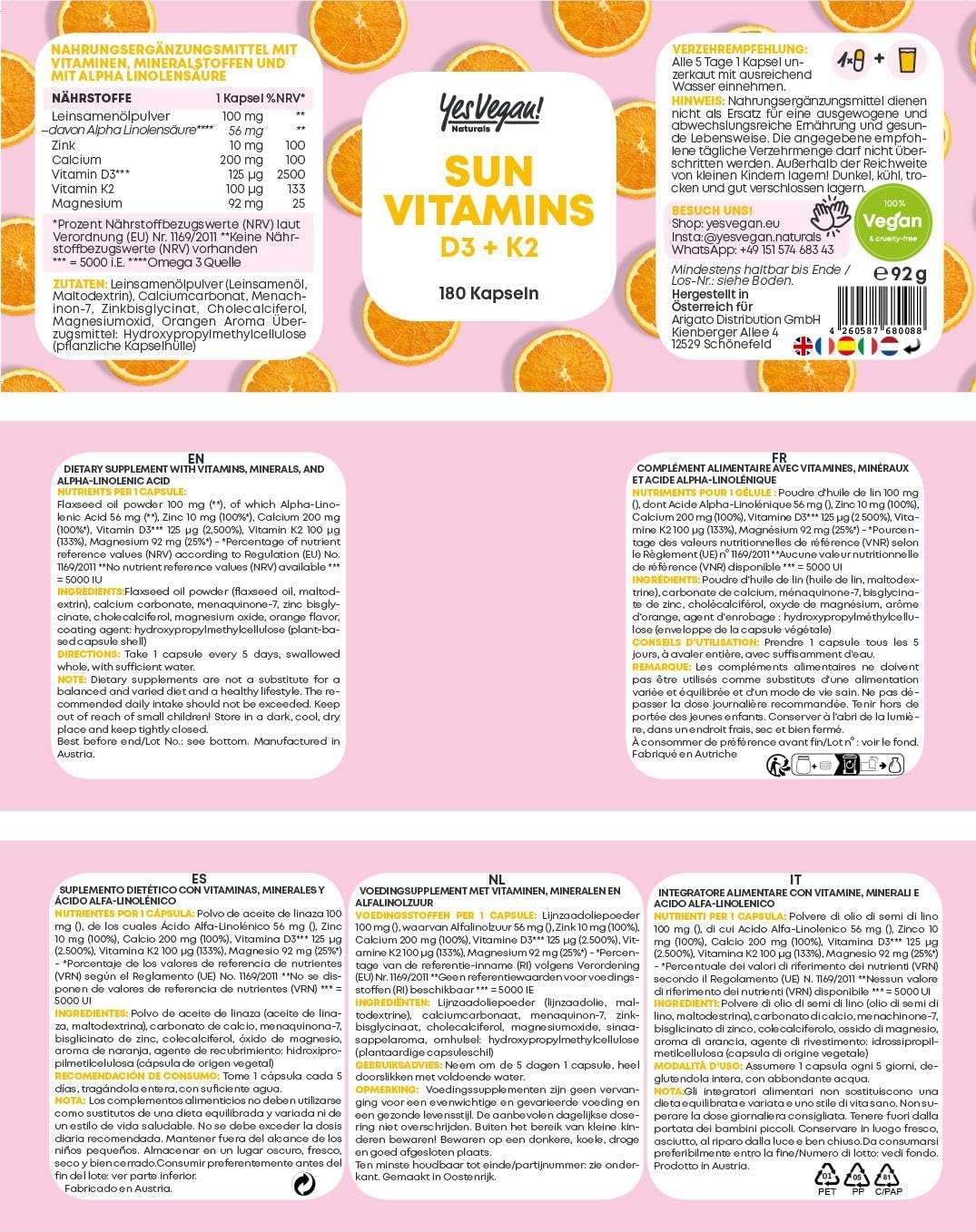 Magnesium Komplex mit B6 & Zink – Vitamin D3 K2 Omega 3 + Calcium Magnesium and Zinc - 180 Capsules 5000 IU - Vitamin D High Dose - O3-D3-K2 (Pack of 1) – Bild 7
